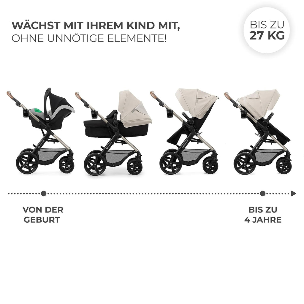 Kinderkraft MOOV2 AIR Kinderwagen 3 in 1 Kinderwagenset tot 26 kg met autostoel I-SIZE 40-75 cm, buggyfunctie, verstelbare ligstand, grote uitschuifbare kap, opblaasbare wielen, zwart