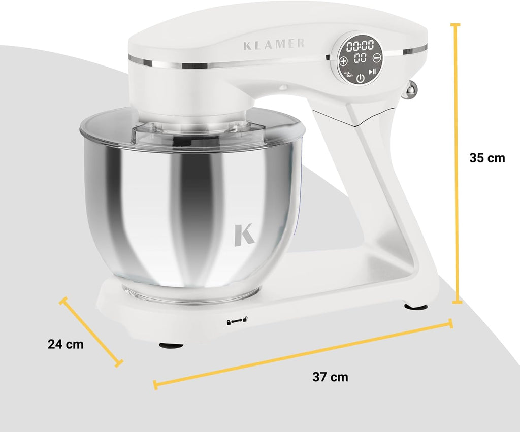 KLAMER Keukenmachine 1800W, Kneedmachine Brooddeeg met RVS Mengkom 6 L, 10 Snelheden met Timer, Planetaire Menging, Klopper, Deeghaak, Garde & Spatscherm (zwart)