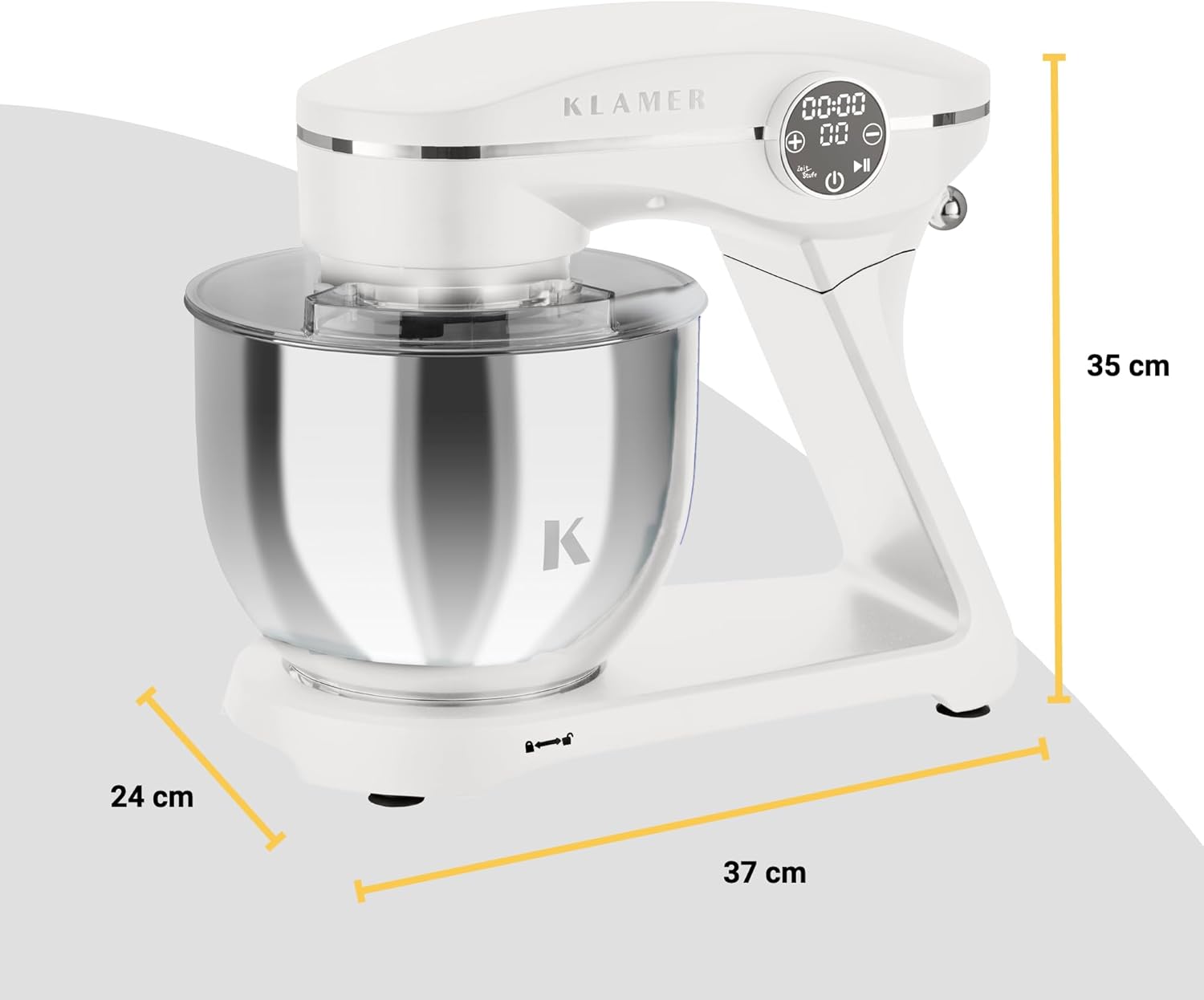 KLAMER Keukenmachine 1800W, Kneedmachine met 6 Liter RVS Kom, 10 Snelheidsstanden met Timer, Klopper, Deeghaak, Garde en Spatdeksel