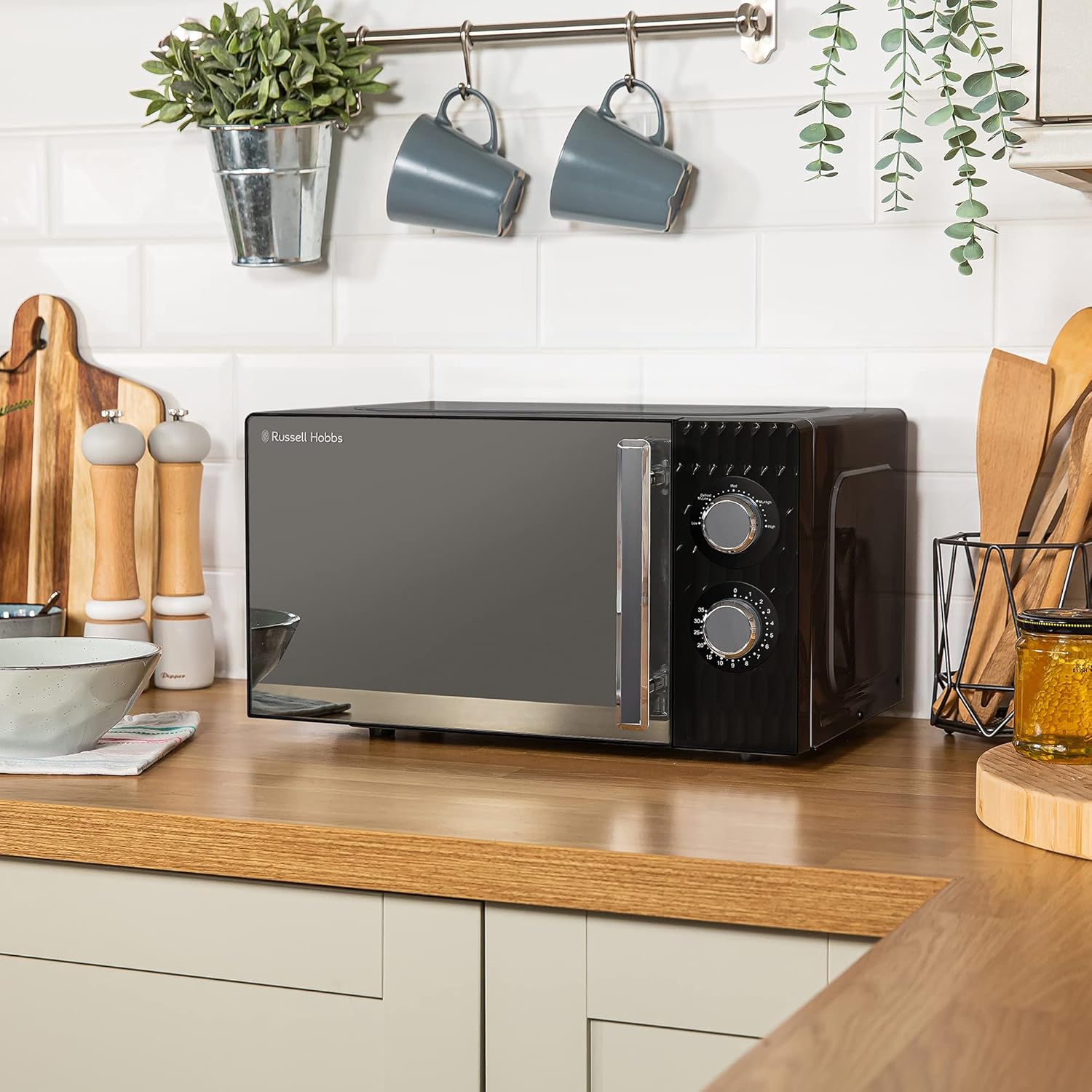 Russell Hobbs Honeycomb RHMM715G 17 liter 700 W grijs solo handmatige magnetron met 5 standen, geïntegreerde timer en ontdooifunctie