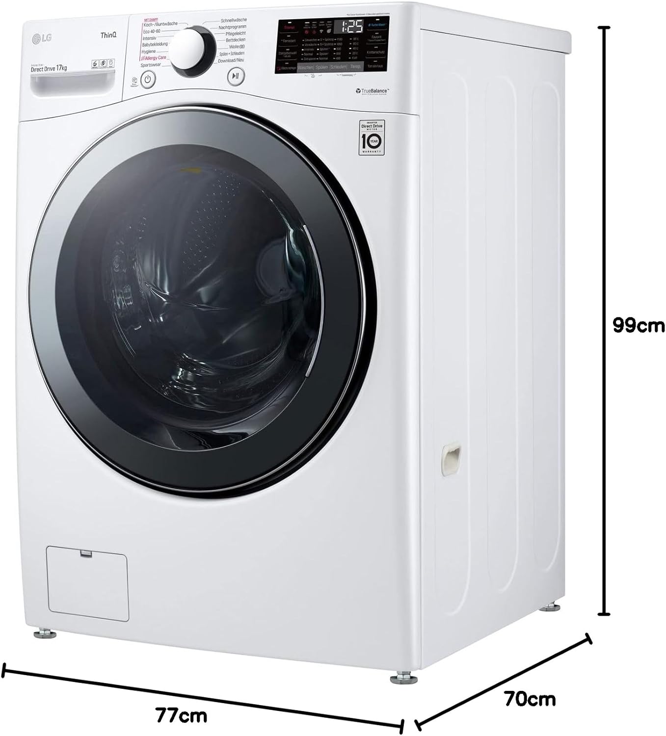 LG F4WV7080, Klasse A, Voorlader Wasmachine 8 kg, 1400 tpm, AI Direct Drive, Wi-Fi, Dieptereiniging met Stoom, Grote Capaciteit, TRIPLE A, Veiligheidsglas Buitendeur, 62 x 60 x 85 cm ꟷ Wit