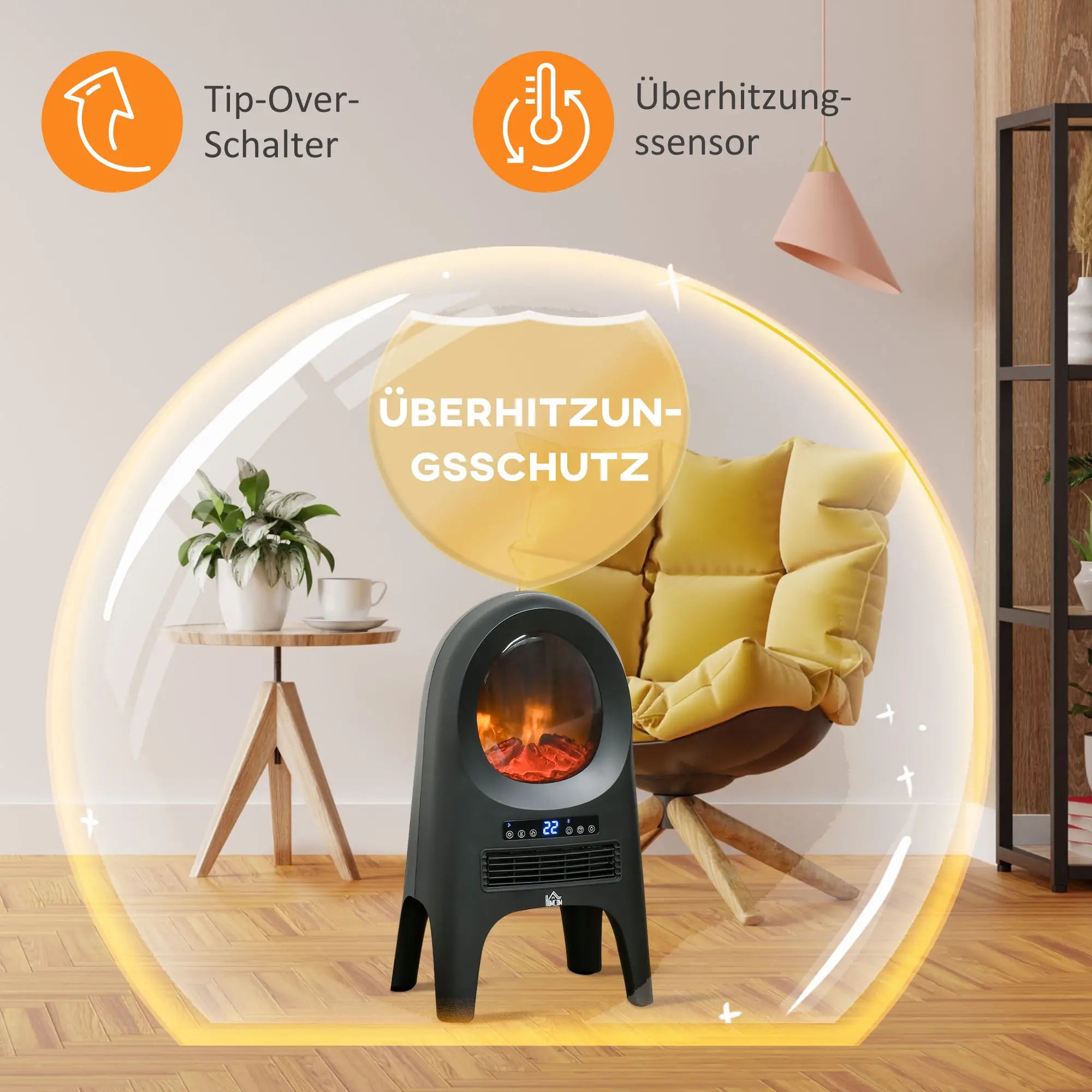 HOMCOM Elektrische verwarming ventilator LED-vlameffect afstandsbediening