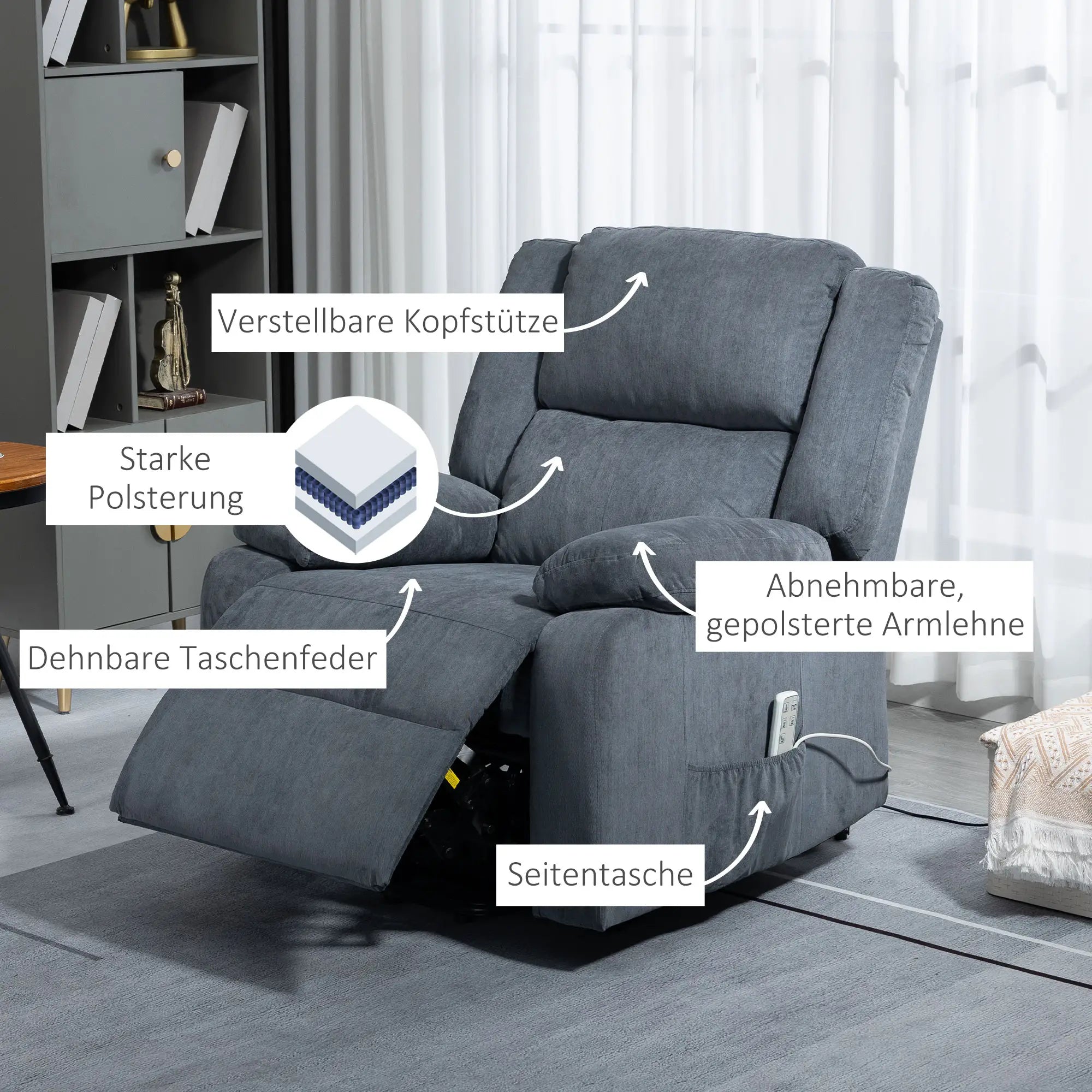 HOMCOM Sta-op stoel relaxfauteuil elektrisch met sta-ophulp