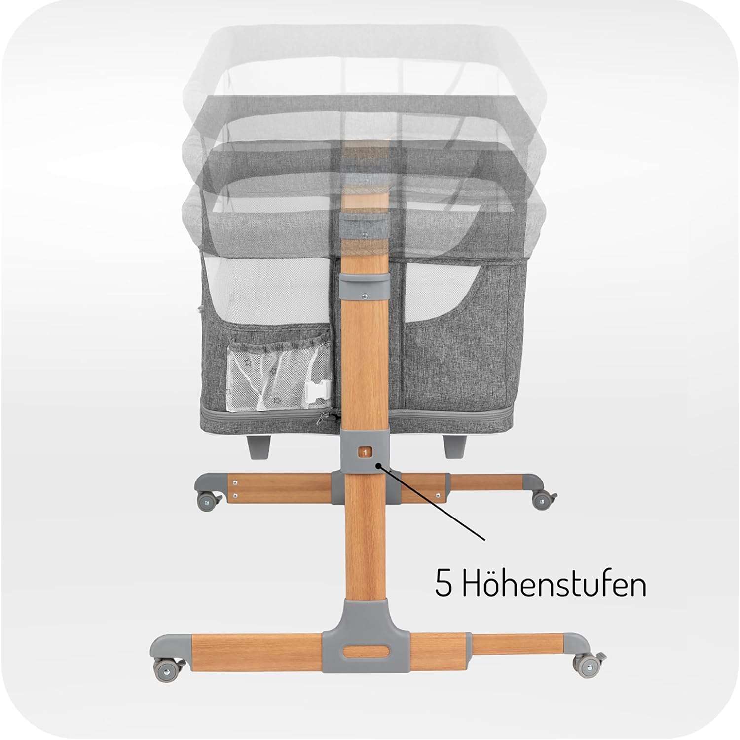 Momi SMART Bed 4-in-1 Bijzetbedden tot 15 kg, Bijzetbed voor baby's met matras, Hoogteverstelbaar