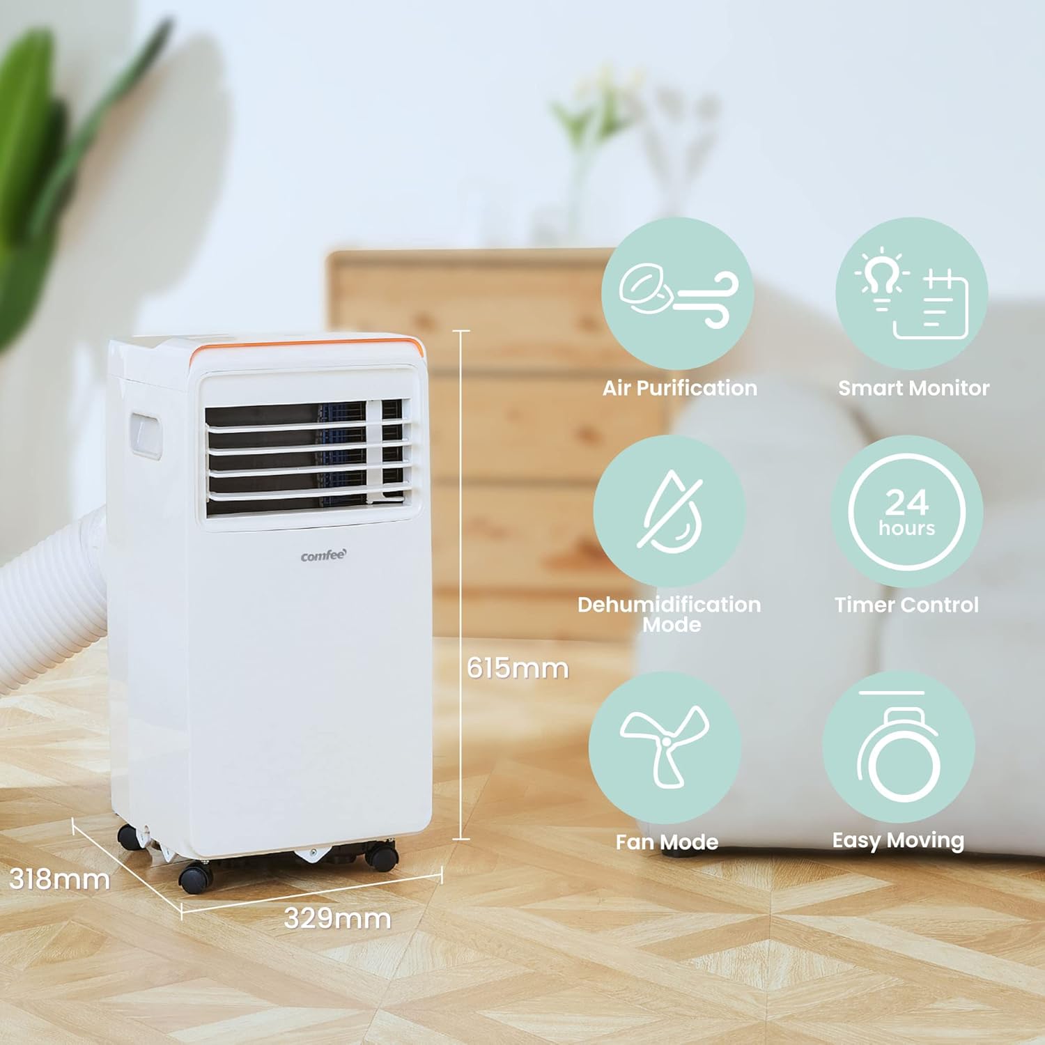 Comfee Mobiele Airconditioner MPD1-12CRN7, 12000 BTU 3,5 kW, Koelen&Ventileren&Ontvochtigen, Kamergrootte tot 117m³ (43㎡), Mobiele Airconditioner met Afvoerslang