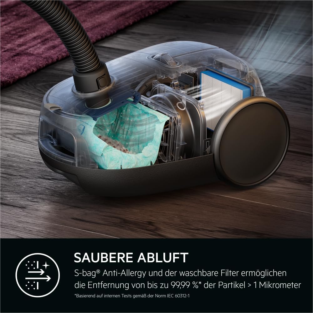 AEG CLEAN 6000 AB61C2DB stofzuiger met zak / hoge zuigkracht / incl. meubelmondstuk / 50% gerecycled plastic / ideaal voor huisdiereigenaren / reiniging van bekleding / 12 m snoer / 750 W / Blauw