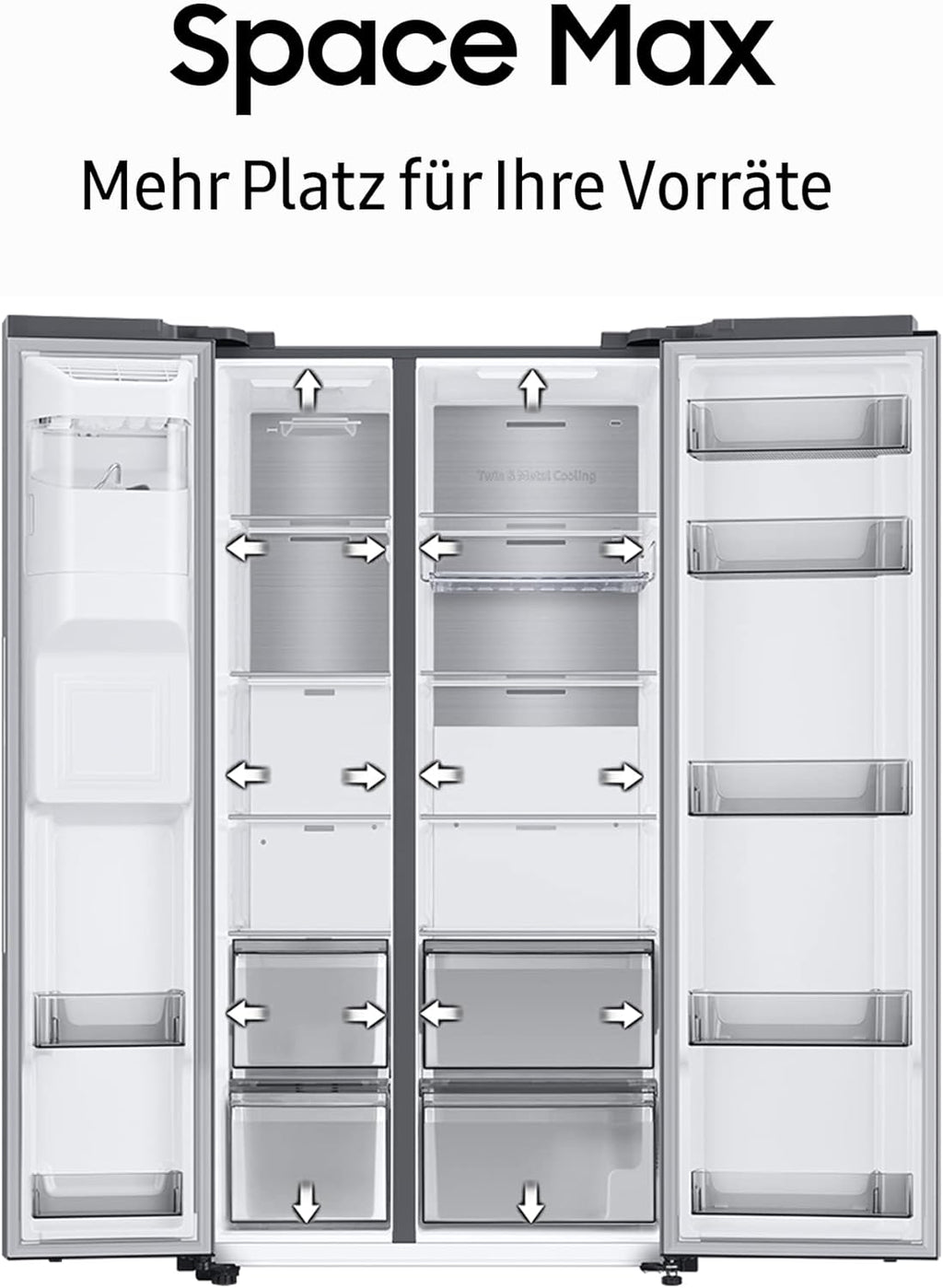 Samsung RS64DG53R3B1EF Amerikaanse koelkast, 178 cm, 628 l, SmartThings AI Energy Mode, ijs- en waterdispenser, Slim Ice Maker, Premium Black Steel