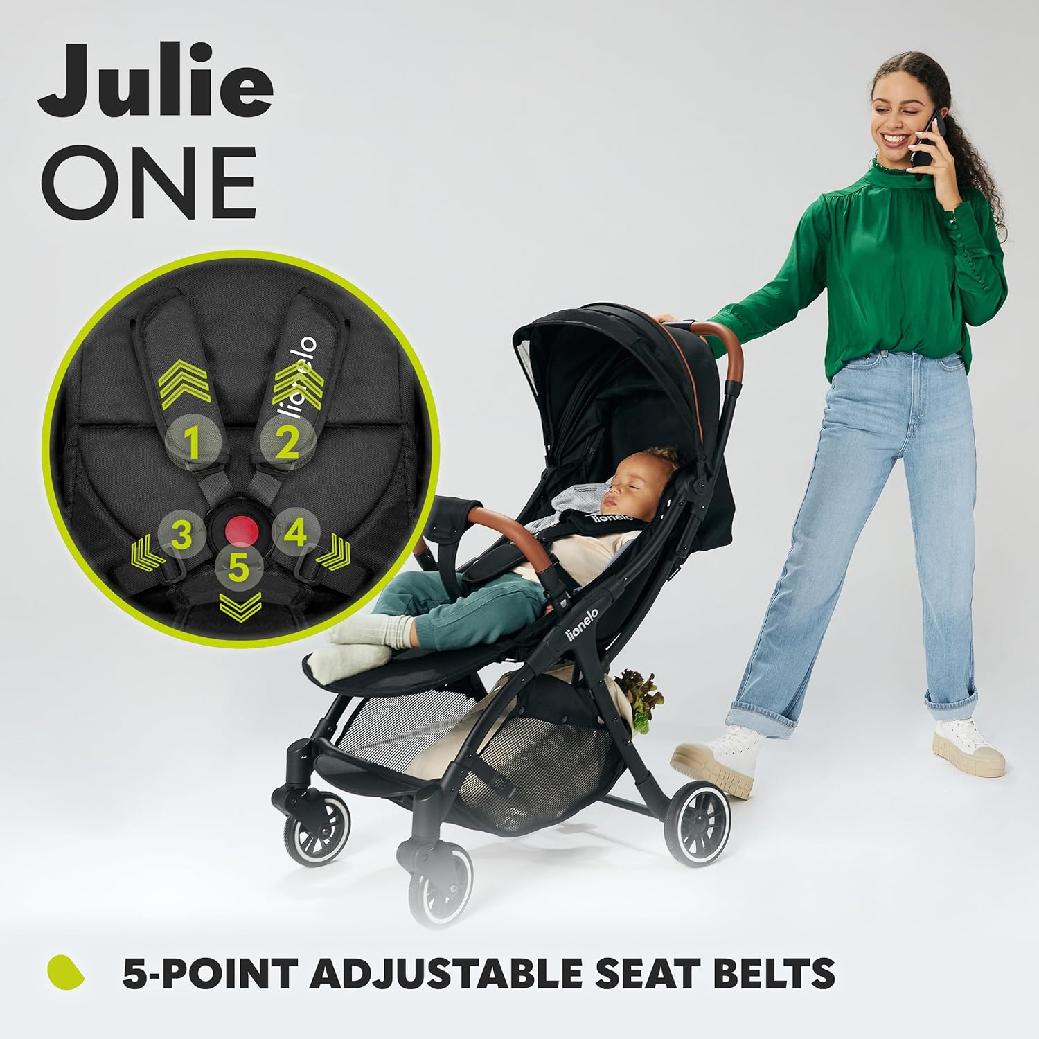 LIONELO Julie One Buggy kinderwagen tot 22 kg, verstelbare rugleuning en voetsteun, muskietennet, beenwarmers, bekerhouder en draagtas, inklapbaar