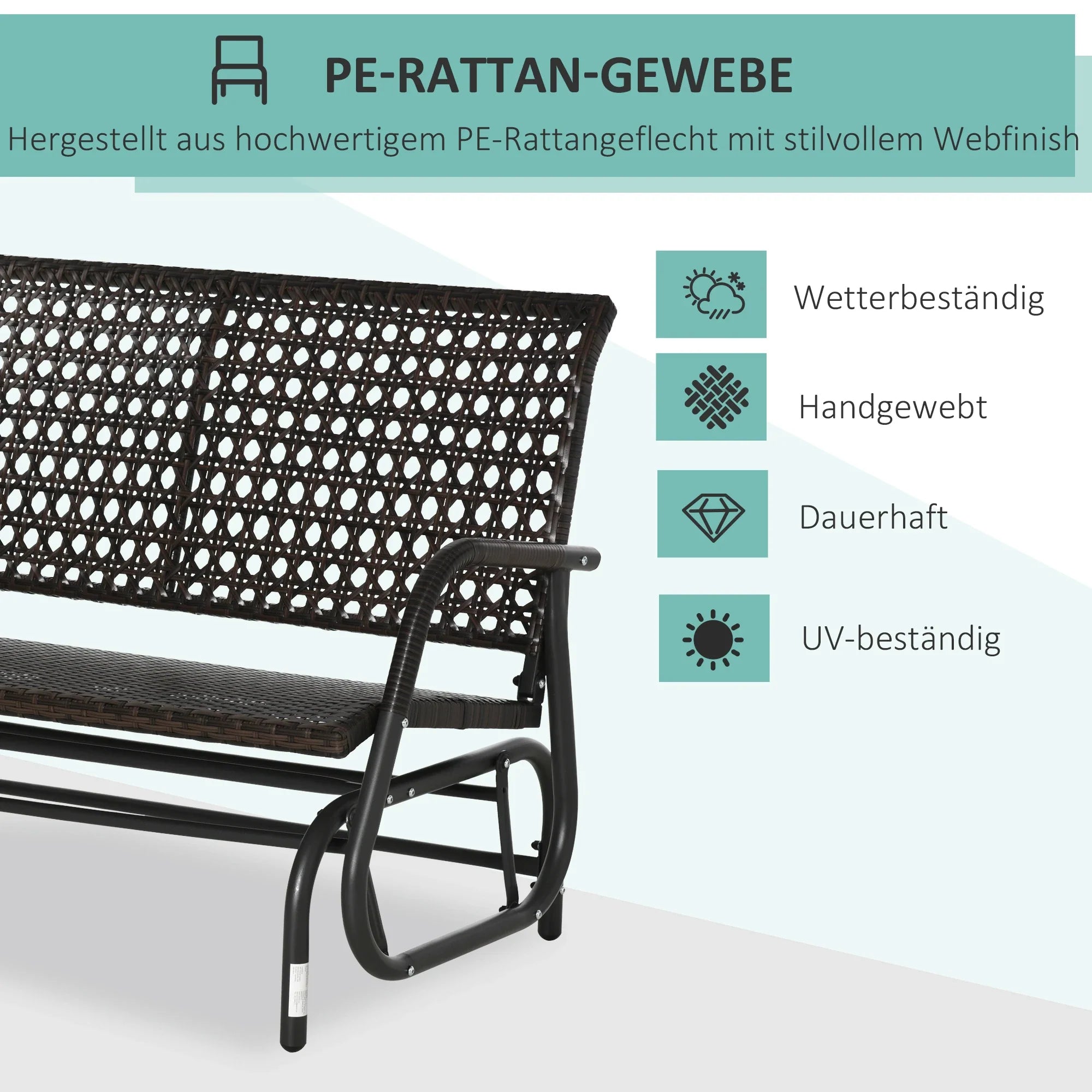 Outsunny Polyrattan Schommelbank 2-zits Bruin