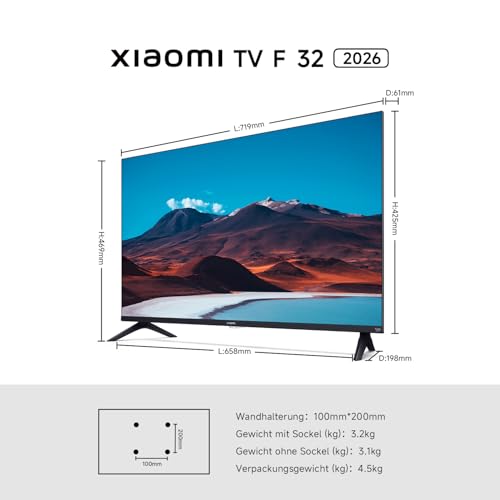 Xiaomi TV F 32, 32 inch (81 cm), HD, Smart TV, Fire OS7, Triple Tuner DVB-C/S/S2/T/T2, Dolby Audio™, DTS Virtual:X, DTS-HD, spraakbediening met Alexa, Compatibel met Apple AirPlay
