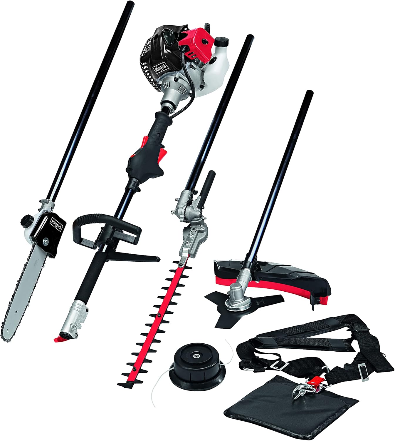 Scheppach Benzine Multituingereedschap MT33P Multifunctioneel Gereedschap | 4-in-1 - Grastrimmer Kettingzaag Bosmaaier Heggenschaar | 1,22 PK Vermogen | 2-Takt Motor | incl. Schouderriem en Heupbeschermer