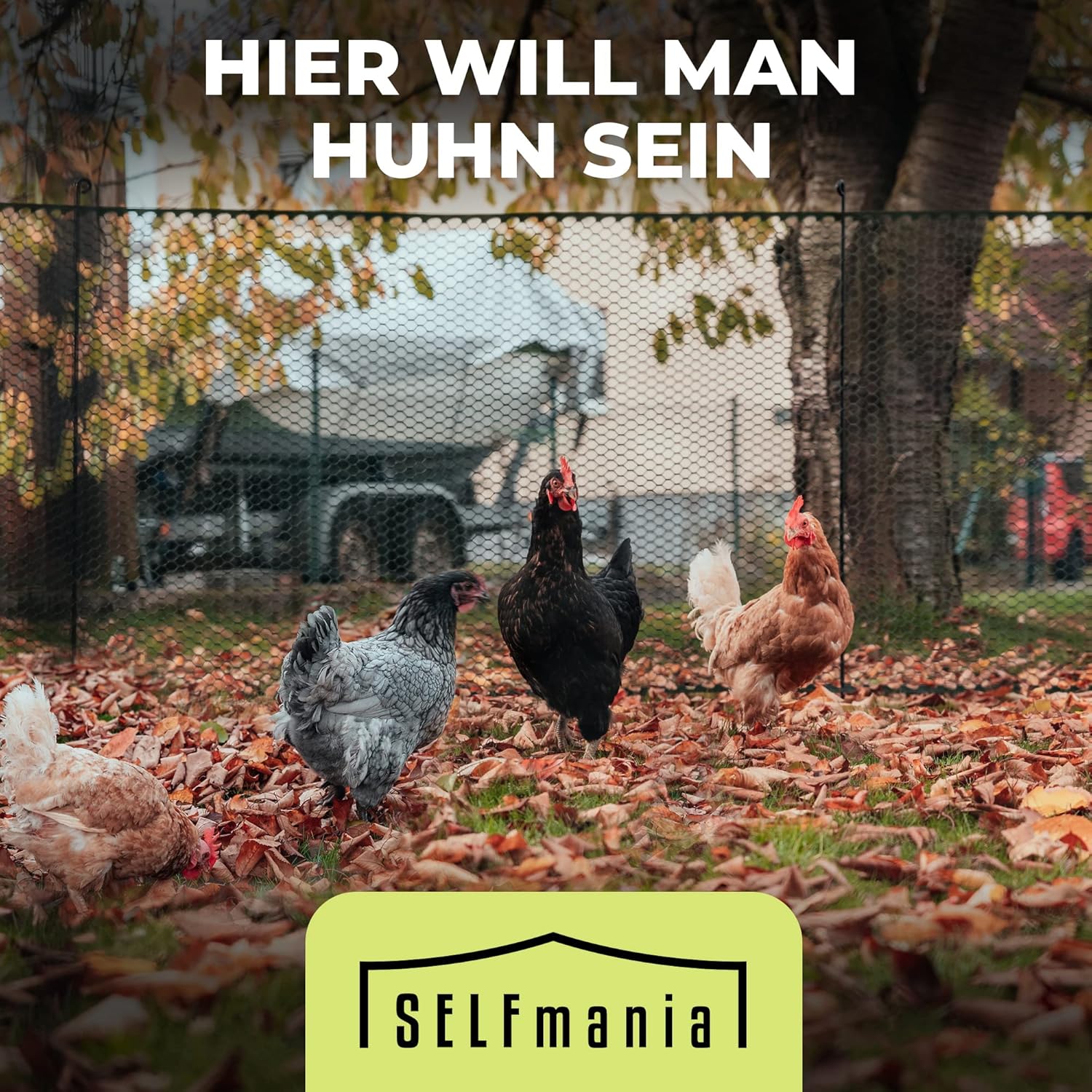 SELFmania kippenhek 25m lang | FIJNMAZIG STABIEL UV-BESCHERMING 120 cm hoog | Uitloopren kippen met 21 bevestigingspalen + 25 U-haringen | Hondenhek | Kleine dieren | Pluimveehek | Kippenaccessoires