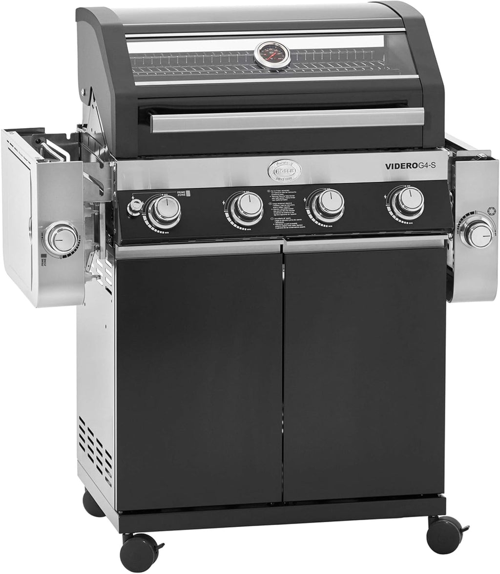 RÖSLE Elektrische BBQ-grill Portable Videro E2-P, draagbare tafelgrill met 2 branders, warmhoudrooster en deksel met glasplaat, gepoedercoat staal, zwart/zilver