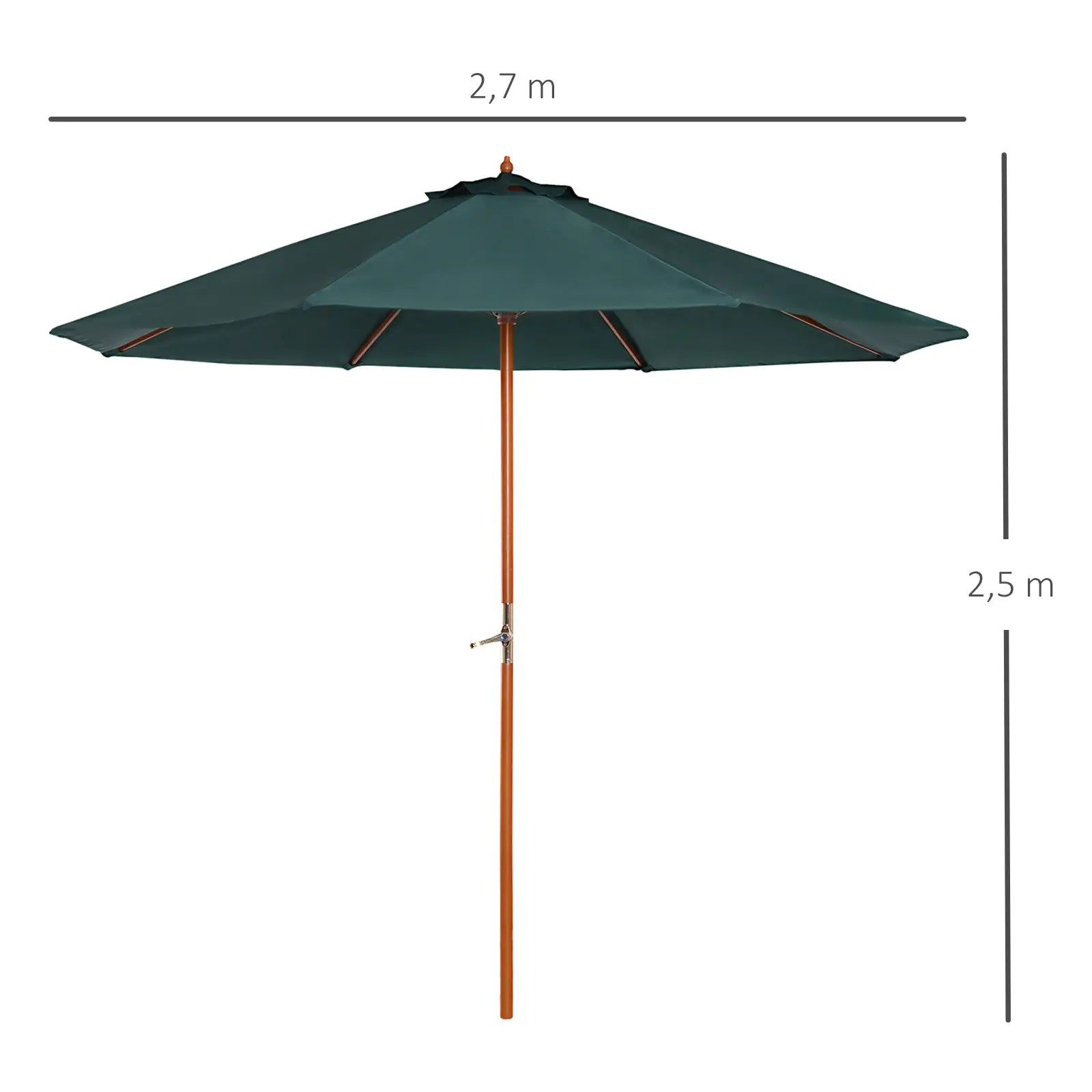 Outsunny parasol tuin UV-bestendig handzwengel populierenhout