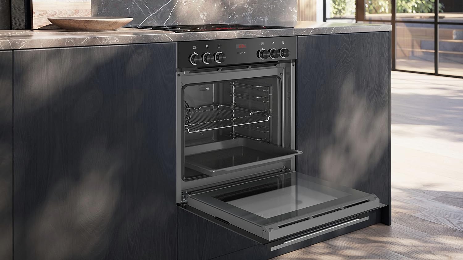 Siemens EQ311KA1ZM inbouw kookset iQ300, integreerbare oven-kookplaatcombinatie 60 cm breed, stoomondersteuning, snel voorverwarmen, 3D hetelucht, braadzone, zwart