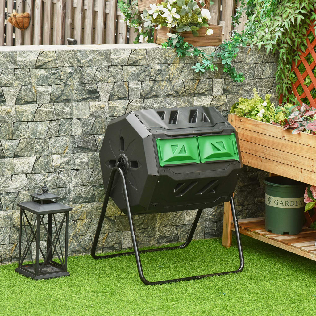Outsunny Trommelcomposter met 2 kamers 360° draaibaar