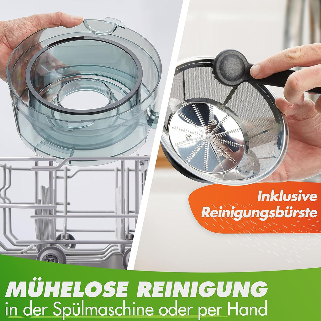 Nutrilovers *Testwinnaar* QUICK-JUICER Sapcentrifuge RVS Fruit en Groenten I XXL-vulling voor hele vruchten persen, 800W, 2 snelheden, BPA-vrij incl. drinkfles + receptenboek & app