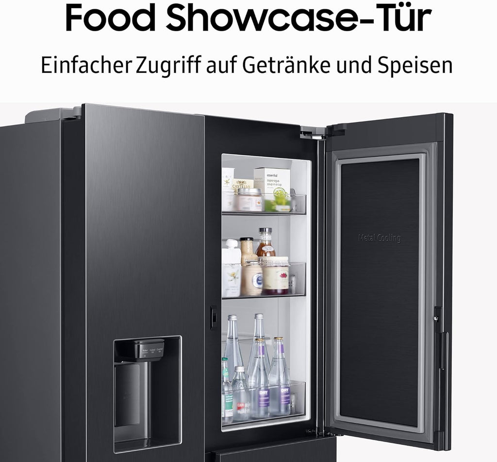 Samsung RS64DG53R3B1EF Amerikaanse koelkast, 178 cm, 628 l, SmartThings AI Energy Mode, ijs- en waterdispenser, Slim Ice Maker, Premium Black Steel