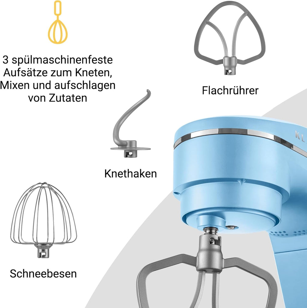 KLAMER Keukenmachine 1800W, Kneedmachine Brooddeeg met RVS Mengkom 6 L, 10 Snelheden met Timer, Planetaire Menging, Klopper, Deeghaak, Garde & Spatscherm (zwart)