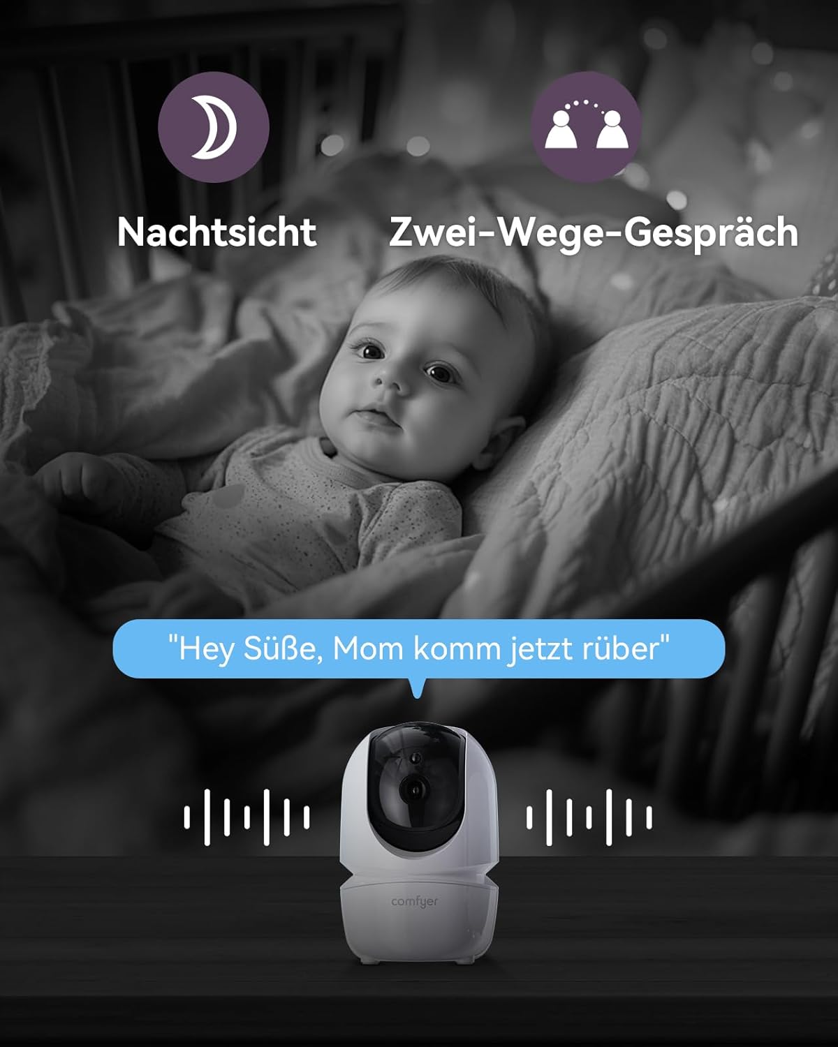 Comfyer Split-Screen Babyfoon met 2 Camera's, 7" HD 720P Videobabyfoon zonder wifi met Beugel, IR-Nachtzicht Groothoeklens Vox-modus 2-Weg Audio 292m Bereik Video Surveillance Apparaten