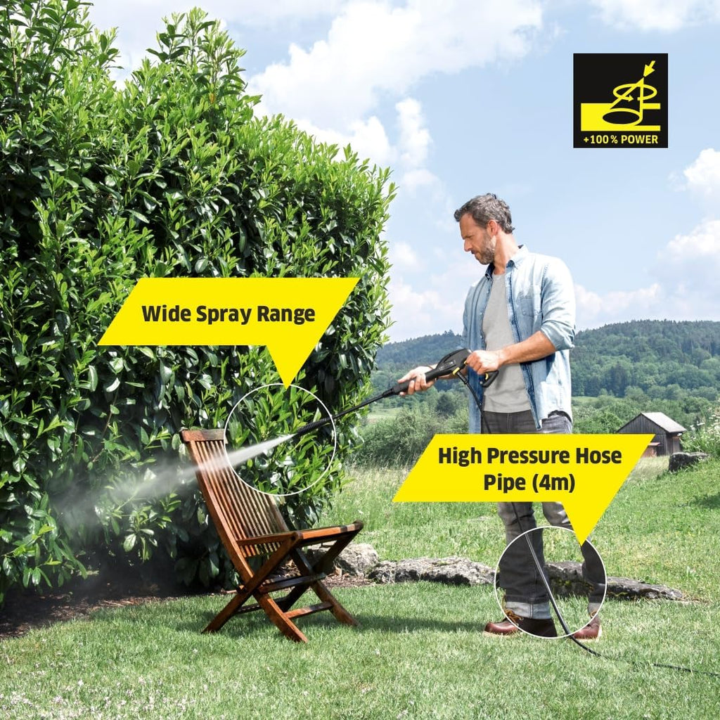 Kärcher hogedrukreiniger K Mini, licht en compact, druk: max. 110 bar, doorvoer: 360 l/u, oppervlak: 20 m²/u, gewicht: 3,93 kg, hogedrukpistool, vuilfrees, spuitlans, waterfilter, zwart, geel
