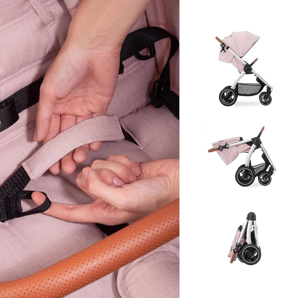 Hauck Uptown Kinderwagen Melange Rose – wandelwagen voor elk terrein, extra grote zitting, vlakke ligstand, rubberen wielen, vering, compact en eenvoudig inklapbaar, met regenhoes