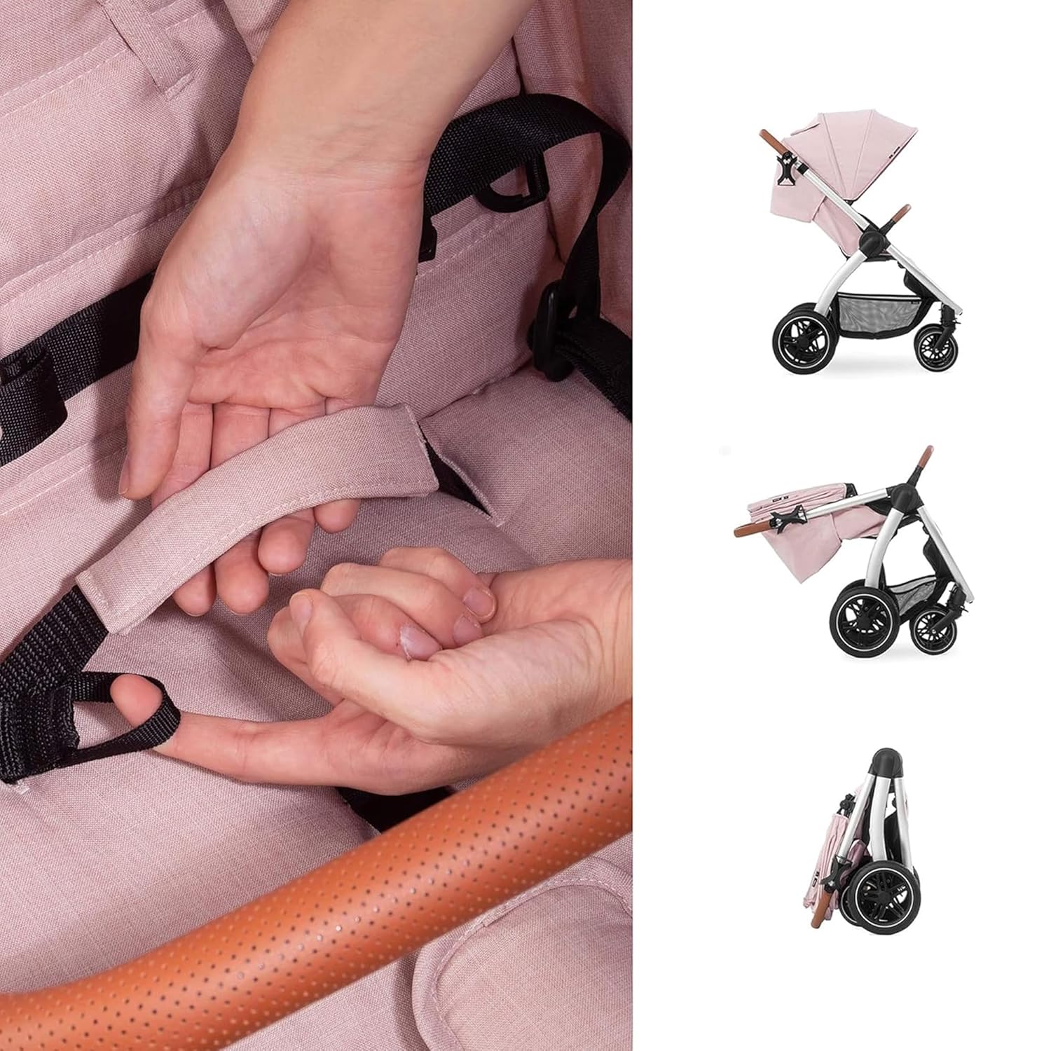 Hauck Uptown Kinderwagen Melange Rose – wandelwagen voor elk terrein, extra grote zitting, vlakke ligstand, rubberen wielen, vering, compact en eenvoudig inklapbaar, met regenhoes