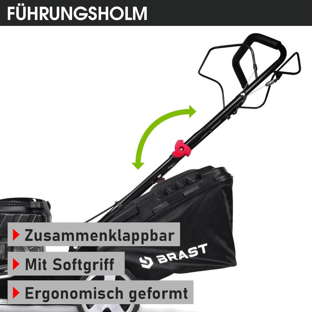 BRAST Benzine grasmaaier met aandrijving | 3,0 kW (4,1 pk) | Elektrische start | 41 cm maaibreedte | vele modellen | TÜV | 4-takt OHV-motor | 25-75 mm maaihoogte | 40 L opvangbak | Stalen behuizing | 16145 Estart