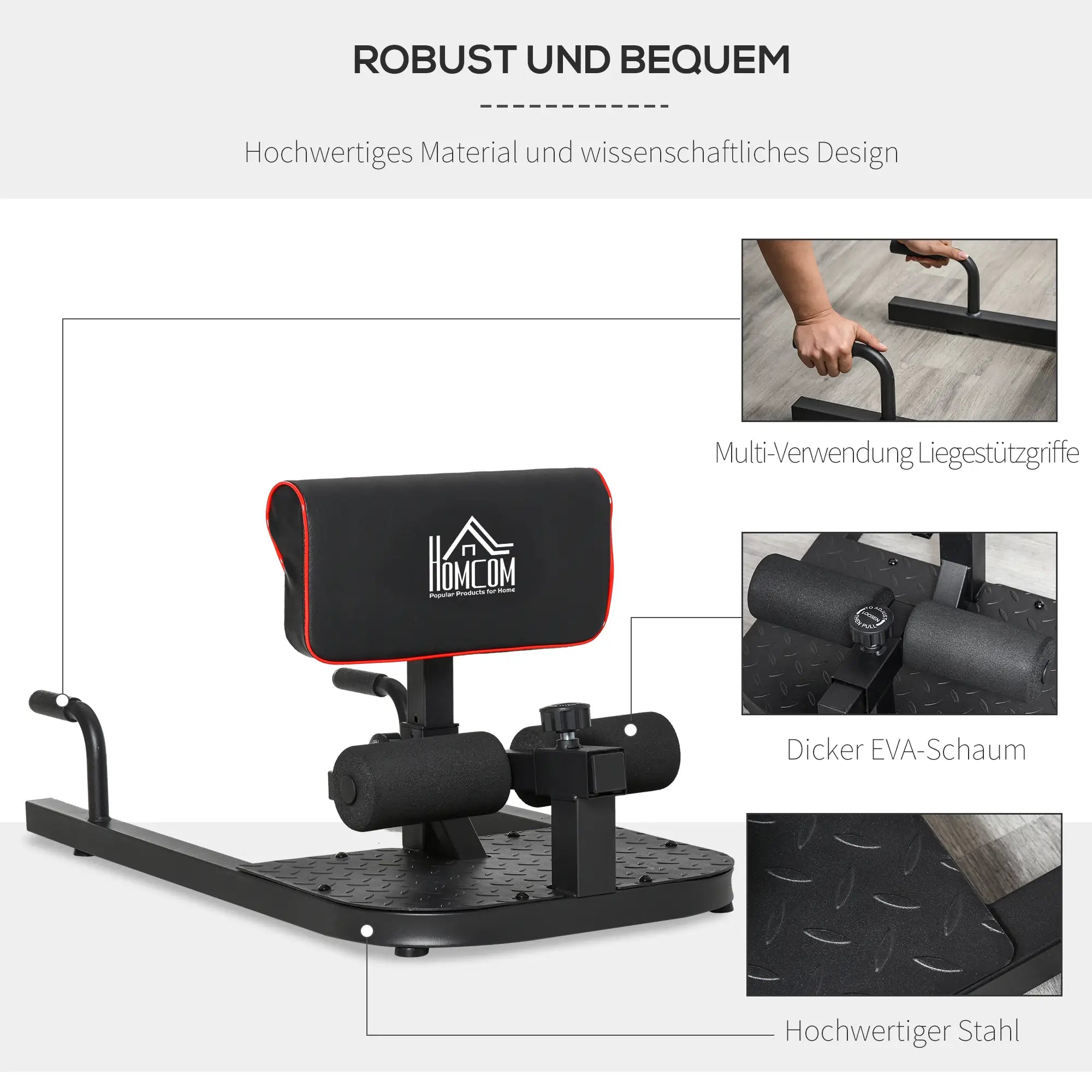 HOMCOM Sissy Squat Kniebuigtrainer 3-in-1 in hoogte verstelbaar