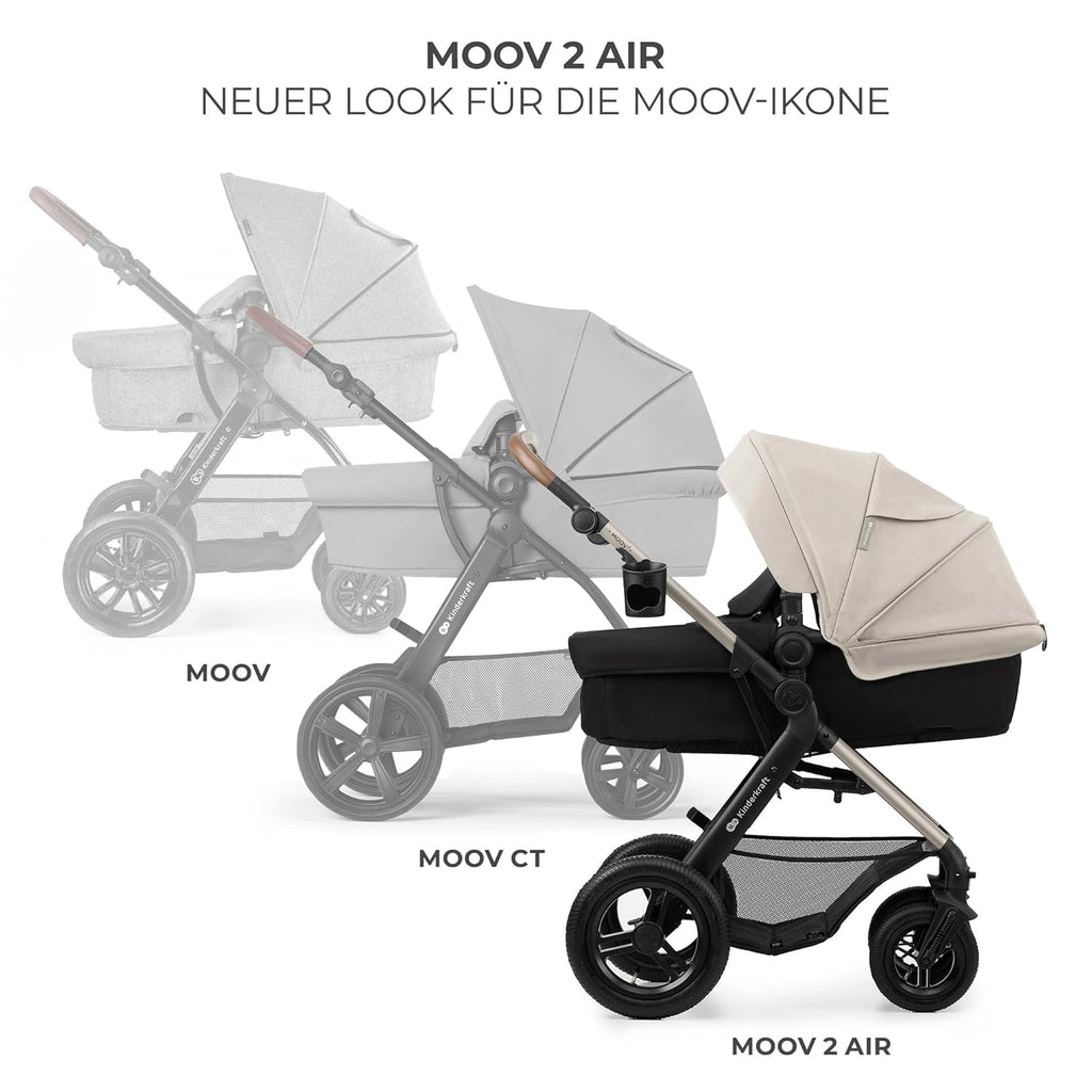 Kinderkraft MOOV2 AIR Kinderwagen 3 in 1 Kinderwagenset tot 26 kg met autostoel I-SIZE 40-75 cm, buggyfunctie, verstelbare ligstand, grote uitschuifbare kap, opblaasbare wielen, zwart