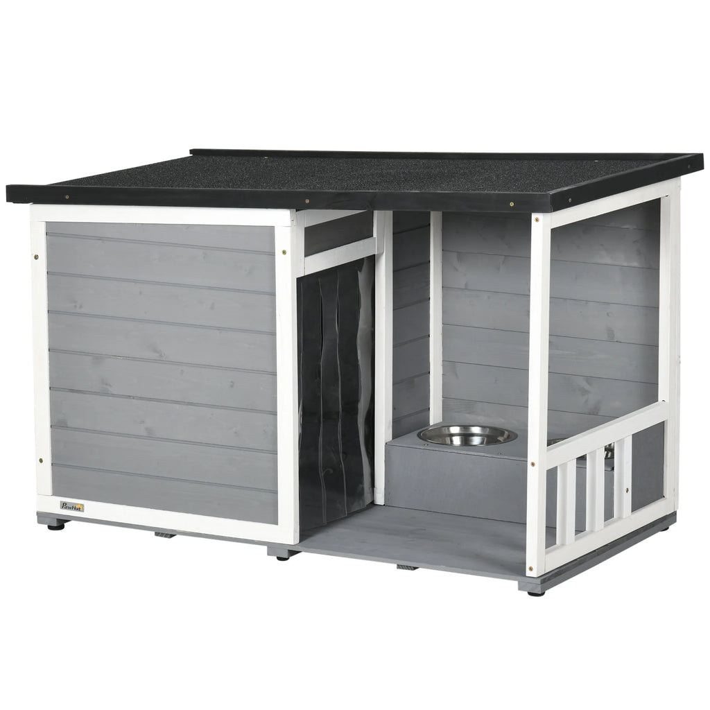 PawHut Hondenhok met overdekte veranda en voerbakken Outdoor
