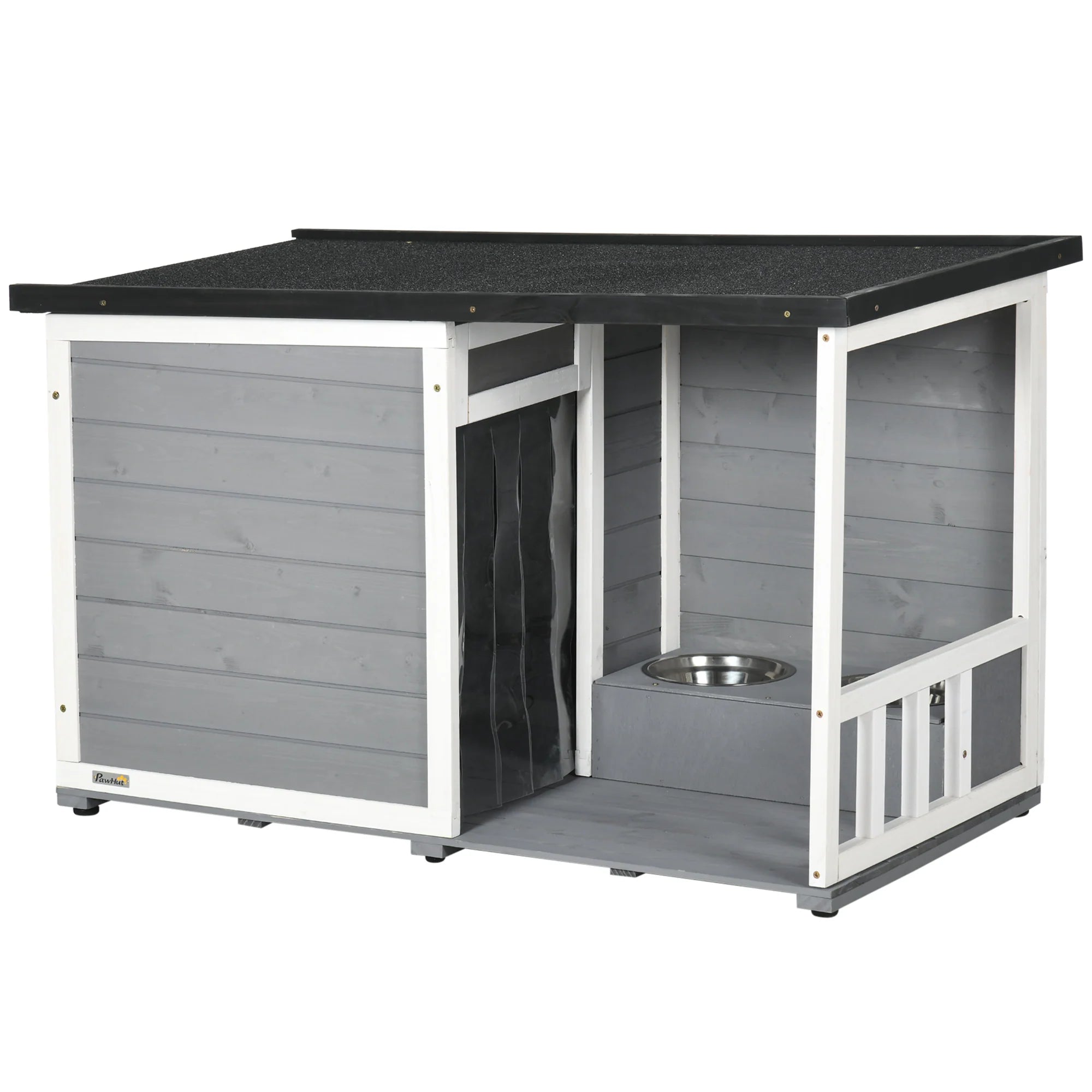 PawHut Hondenhok met overdekte veranda en voerbakken Outdoor