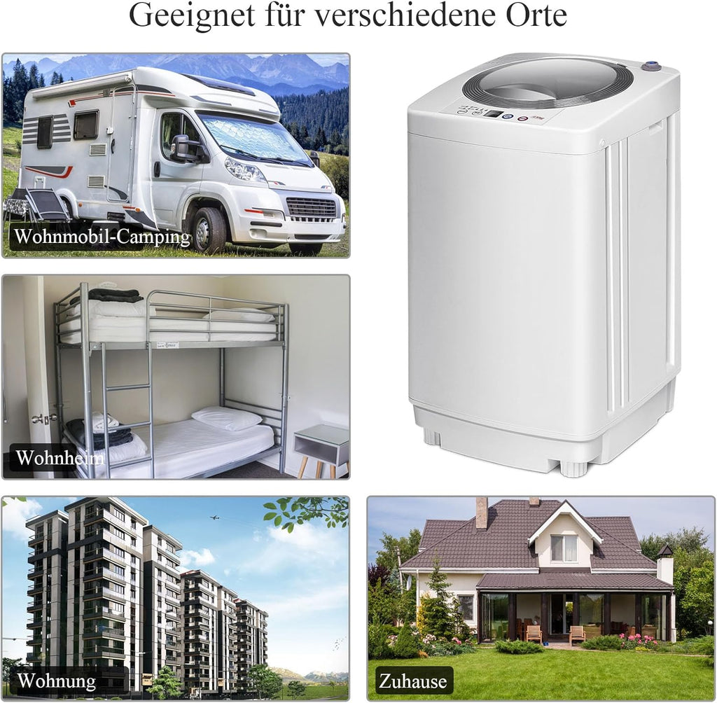 RELAX4LIFE Volautomatische Wasmachine 3,5 kg, Wasautomaat met Pomp & Display, Bovenlader Mini Wasmachine met Centrifuge & 6 Wasprogramma's, 240W, voor Camping & Camper, 43 x 43 x 75cm, Wit