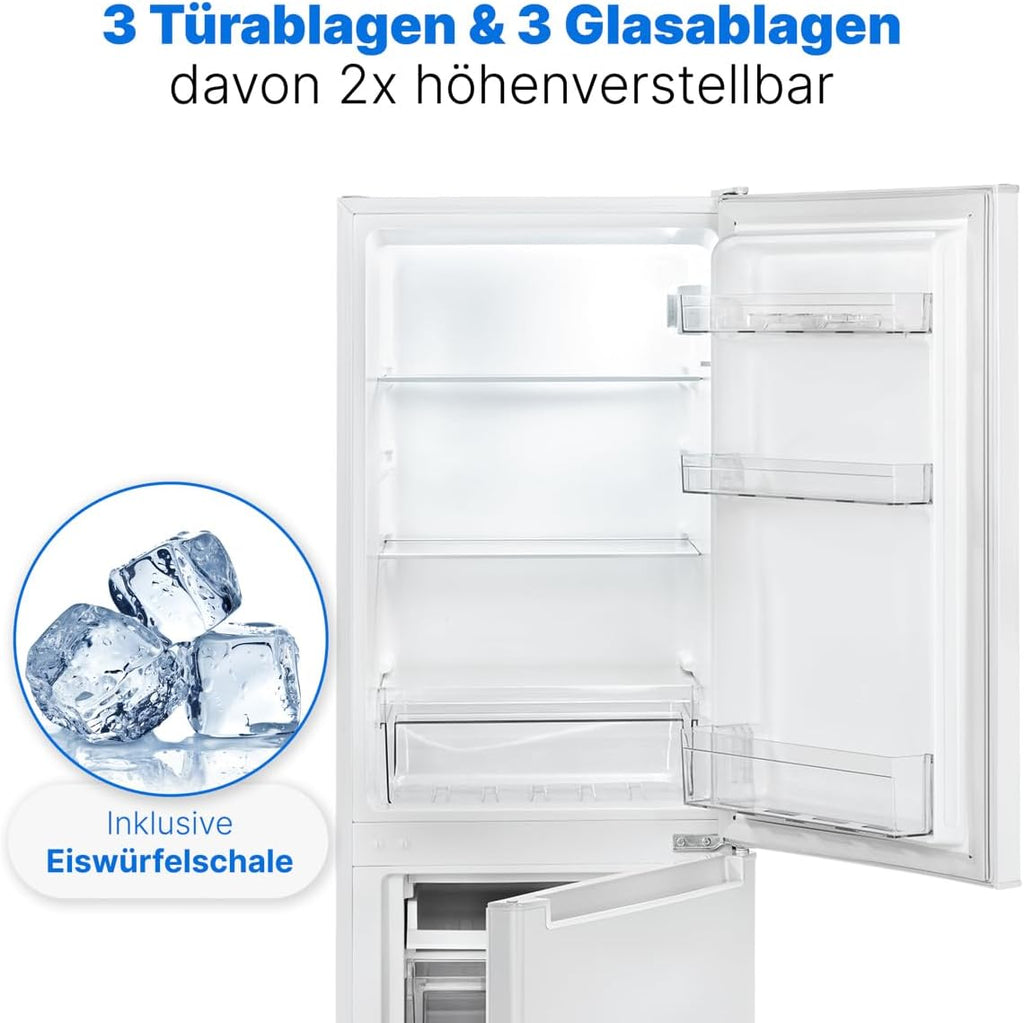 Bomann® Koelkast met vriesvak 143 cm hoog | Koelvriescombinatie 173L met 3 plateaus & 3 laden | Deurrichting omkeerbaar | stille koelvriescombinatie 40dB | Koelkast | KG 7331 inox