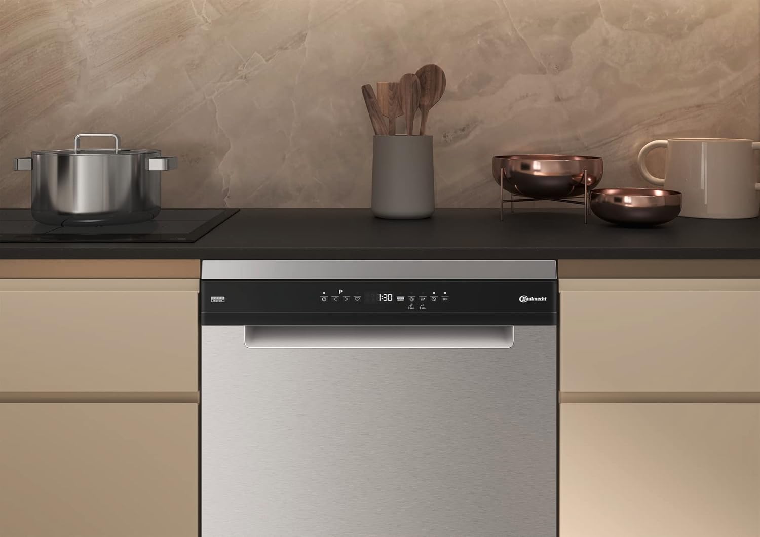 Bauknecht B7F HP43 XA Vrijstaande vaatwasser/ 60 cm/ 15 couverts/ PowerClean Pro-Effectieve hogedruksproeiers/ Natural Dry-Automatische deuropening-Betere droging/ Maxi Space-Meer binnenruimte
