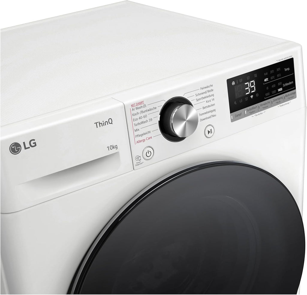 LG F4WV7080, Klasse A, Voorlader Wasmachine 8 kg, 1400 tpm, AI Direct Drive, Wi-Fi, Dieptereiniging met Stoom, Grote Capaciteit, TRIPLE A, Veiligheidsglas Buitendeur, 62 x 60 x 85 cm ꟷ Wit