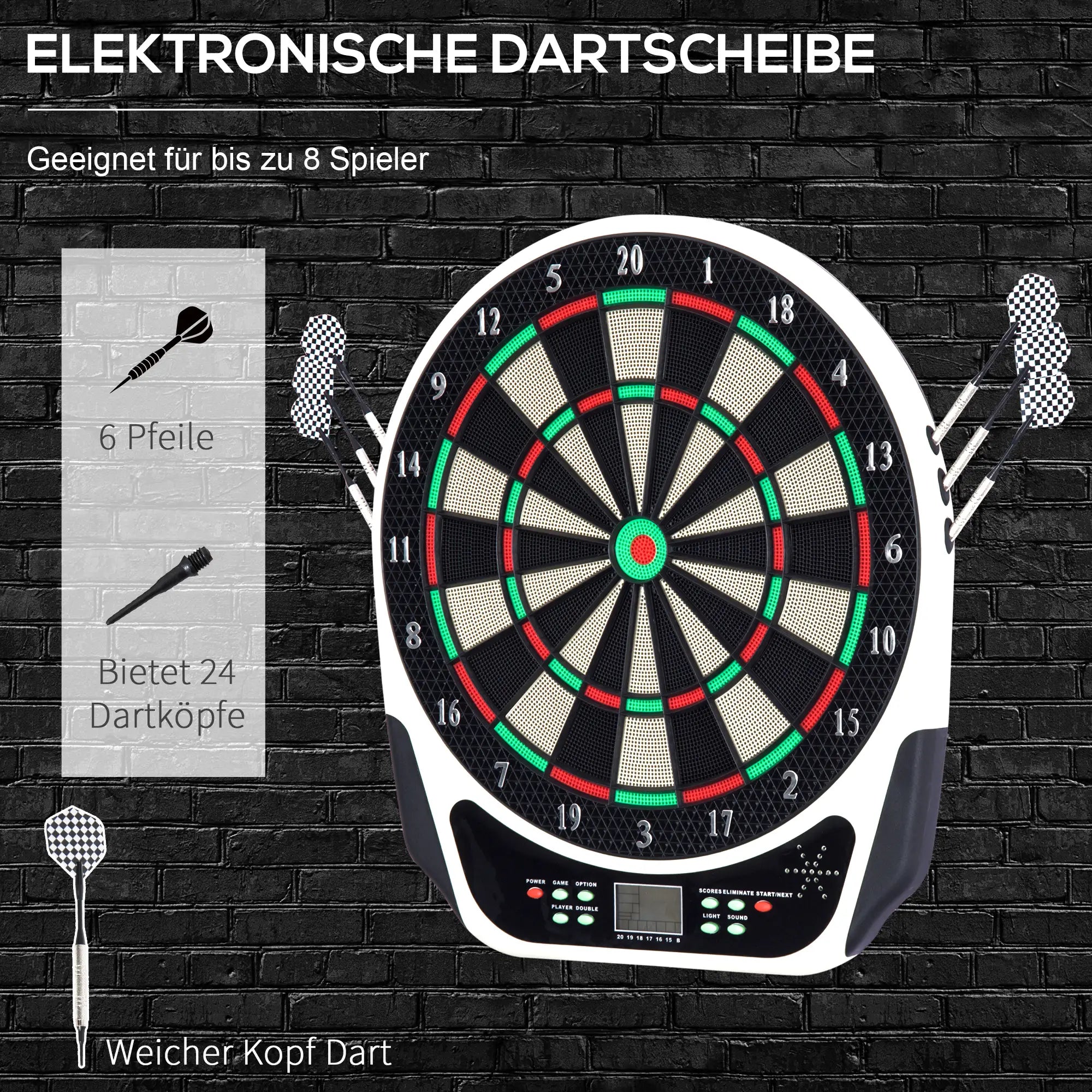 HOMCOM Elektronisch dartbord 18 spellen 8 spelers LCD display