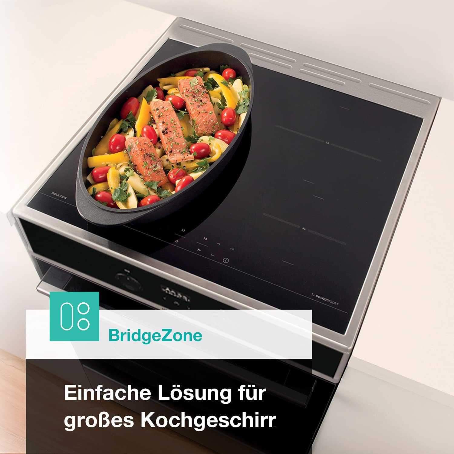Gorenje GEIT5C61SPG vrijstaand fornuis met inductiekookplaat, 50 cm, 70 liter, zilver, PerfectGrill, AirFry, FrozenBake, Pizza Mode 300°C, AquaClean, Made in Europe, RVS