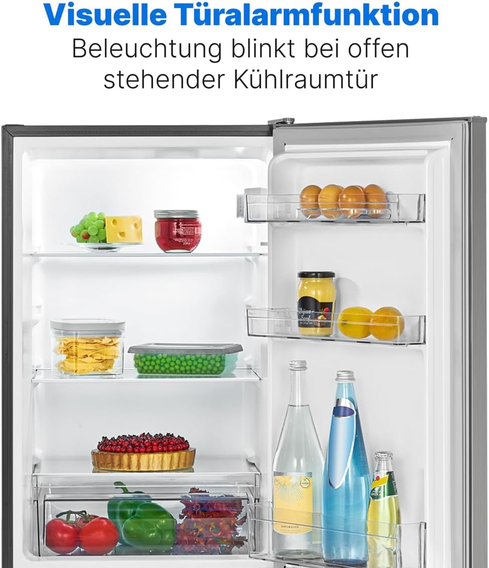 Bomann® Koelkast met vriesvak 143 cm hoog | Koelvriescombinatie 173L met 3 plateaus & 3 laden | Deurrichting omkeerbaar | stille koelvriescombinatie 40dB | Koelkast | KG 7331 inox