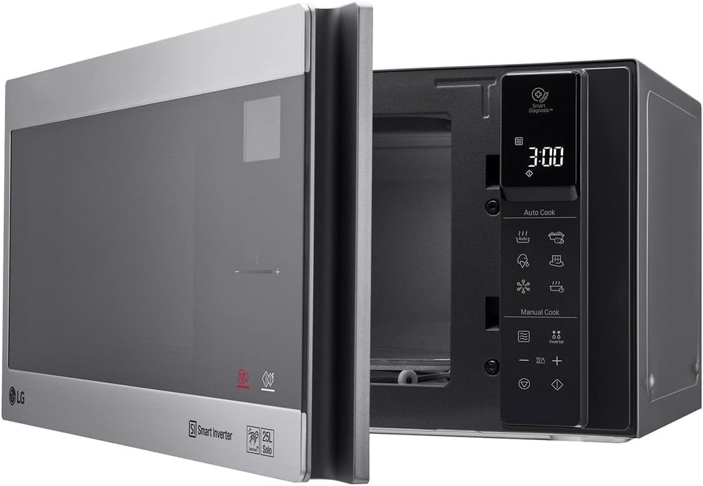 LG MS2595CIS magnetron met Smart Inverter-technologie, 25 liter inhoud, 1000 W, automatische programma's, instelbare vermogensniveaus en EasyClean-functie, zilver