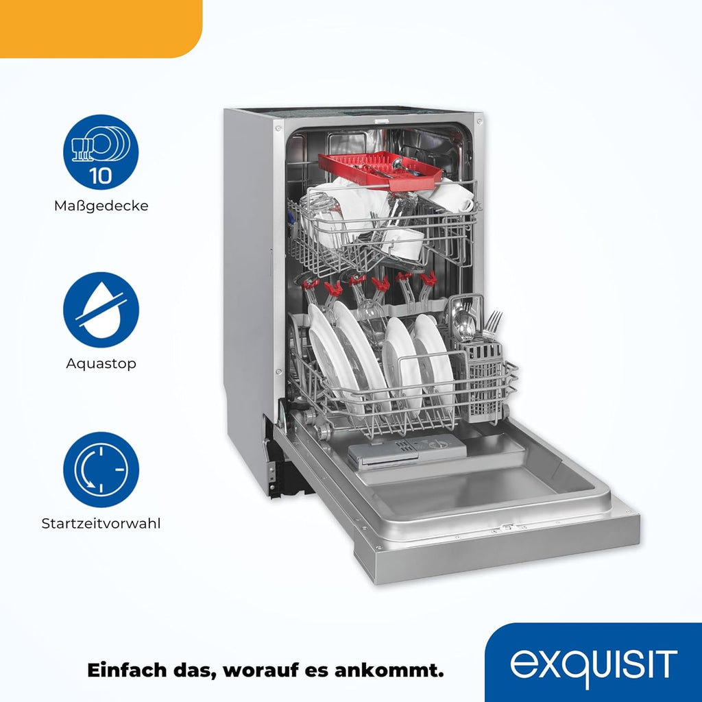 Exquisit Vaatwasser, 45 cm breedte, gedeeltelijk geïntegreerd, 9 couverts, 9 liter, startuitstel, ECO-modus, vaatwasser 45 cm, EGSP51009-EB-030E inox