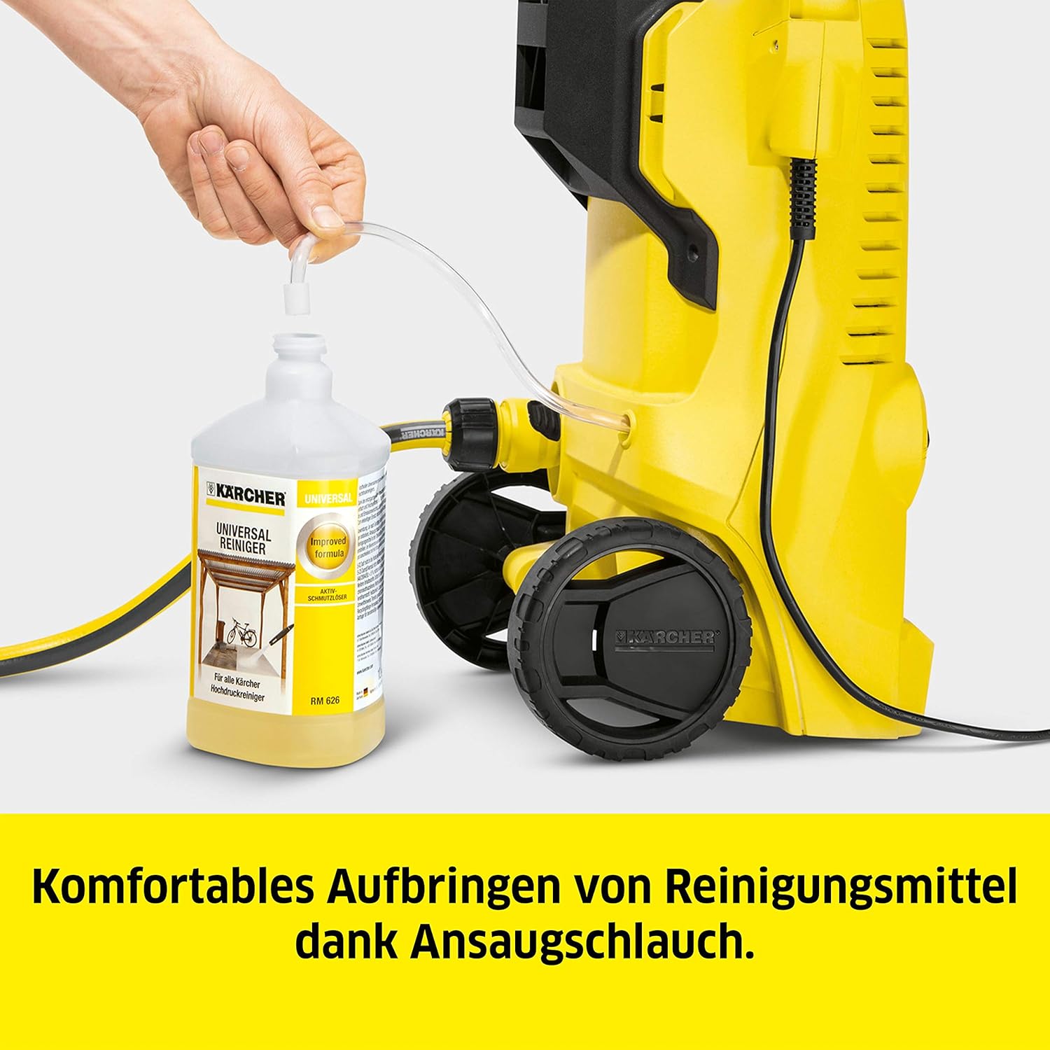 Kärcher hogedrukreiniger K Mini, licht en compact, druk: max. 110 bar, doorvoer: 360 l/u, oppervlak: 20 m²/u, gewicht: 3,93 kg, hogedrukpistool, vuilfrees, spuitlans, waterfilter, zwart, geel