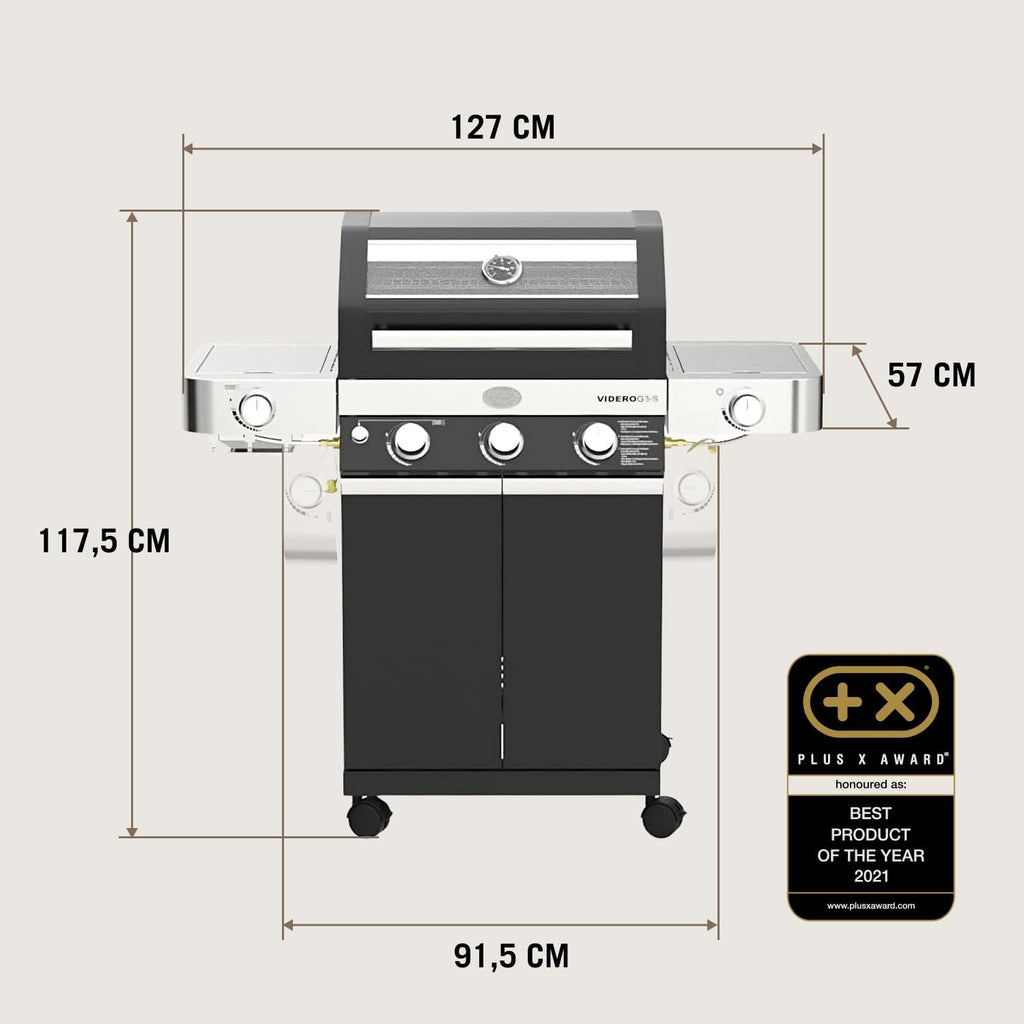 RÖSLE Elektrische BBQ-grill Portable Videro E2-P, draagbare tafelgrill met 2 branders, warmhoudrooster en deksel met glasplaat, gepoedercoat staal, zwart/zilver