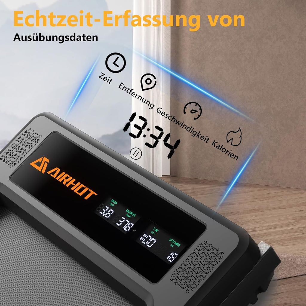 Loopband voor thuis-AIRHOT, 2,5 pk Walking Pad, loopband onder bureau met afstandsbediening en LED-display, maximale snelheid van 6 km/u OF 12 km/u. Compacte loopband voor thuis of op kantoor