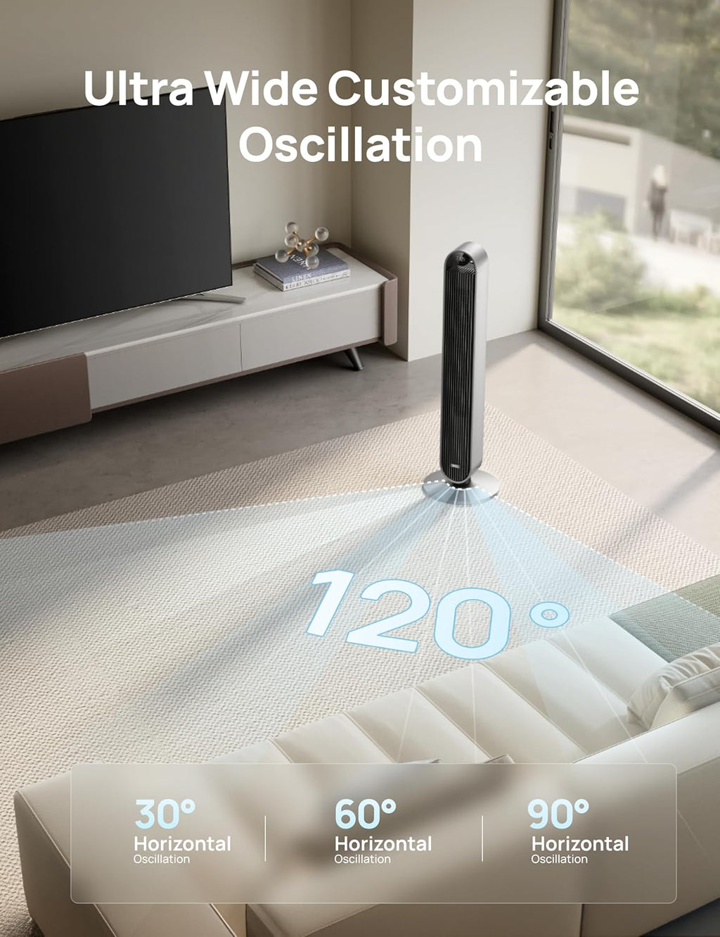 Dreo 25dB Stille Slimme Torenventilator met Spraakbesturing, WiFi Alexa Ventilator, APP Bediening, 120° Oscillerende Staande Ventilator, 12 Snelheden, 4 Modi, 12-uurs Timer, Pilot Max S