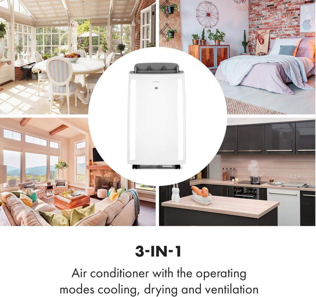 Klarstein Mobiele Airconditioner met Afvoerslang, 4-in-1 Airco, Ventilator, Luchtontvochtiger & Nachtmodus, Kleine & Draagbare Airco voor Thuis & Kantoor, Laag Verbruik, 14000BTU