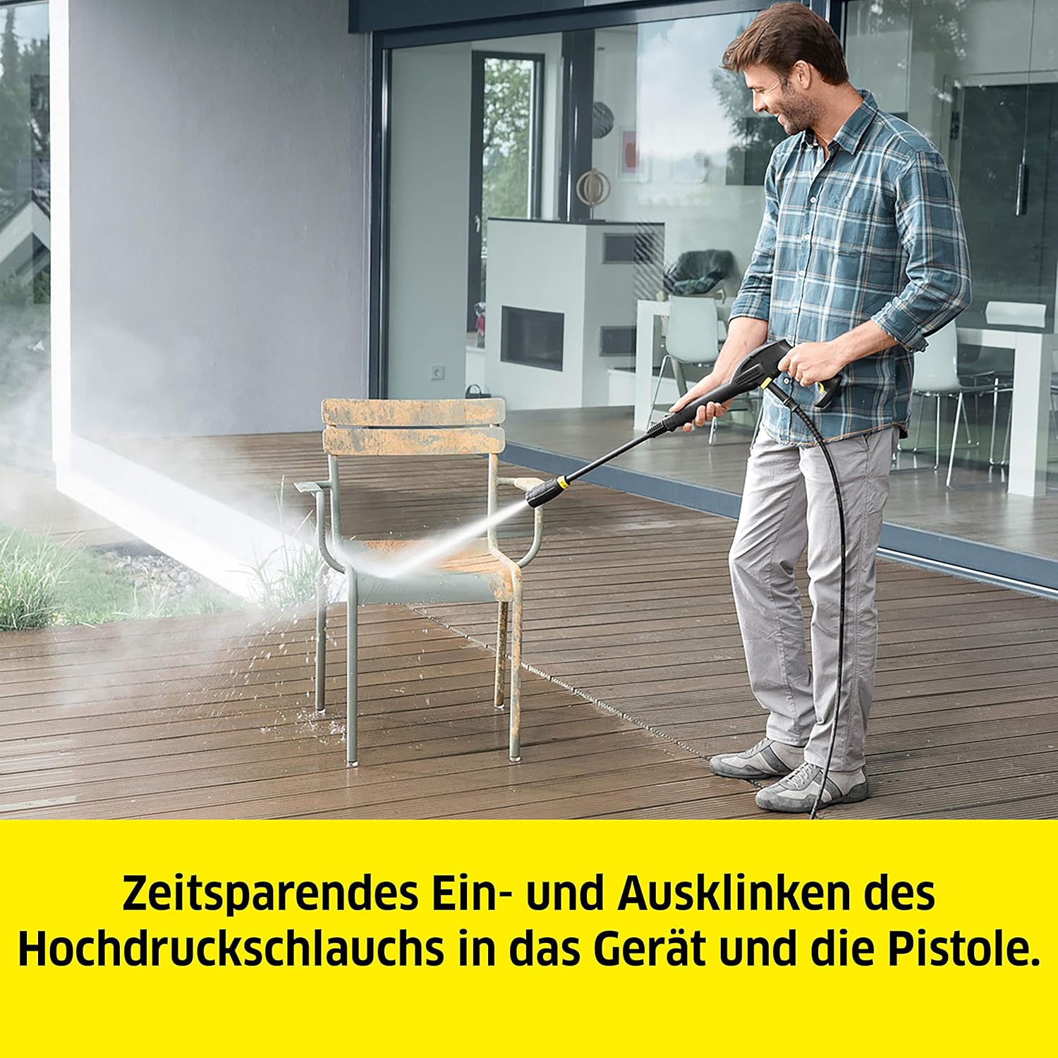 Kärcher hogedrukreiniger K Mini, licht en compact, druk: max. 110 bar, doorvoer: 360 l/u, oppervlak: 20 m²/u, gewicht: 3,93 kg, hogedrukpistool, vuilfrees, spuitlans, waterfilter, zwart, geel