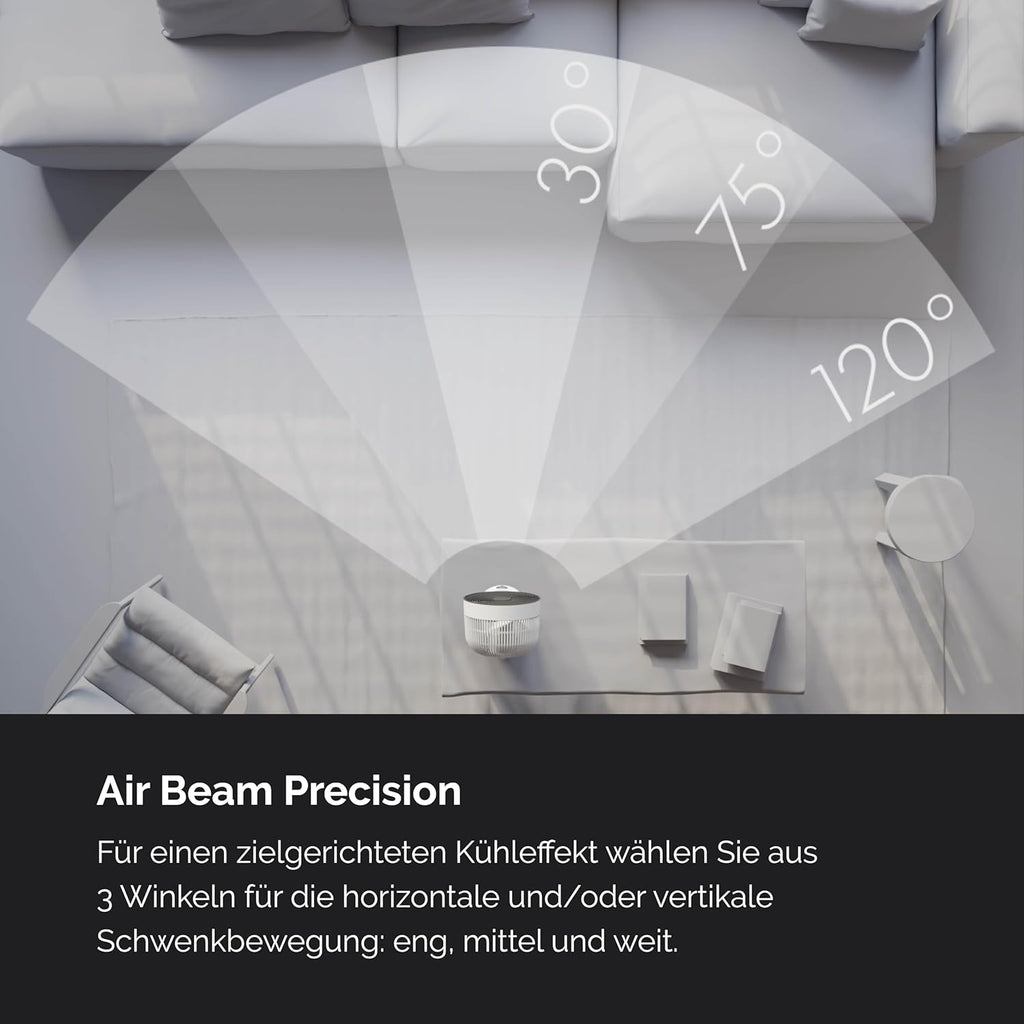 MEACO MeacoFan Stilvolle Tafelventilator - 10-inch luchtverplaatser met 12 snelheden - Horizontale en verticale oscillatie - 3 oscillatiegebieden - Ultrastille, op afstand bediende koeling, Zwart
