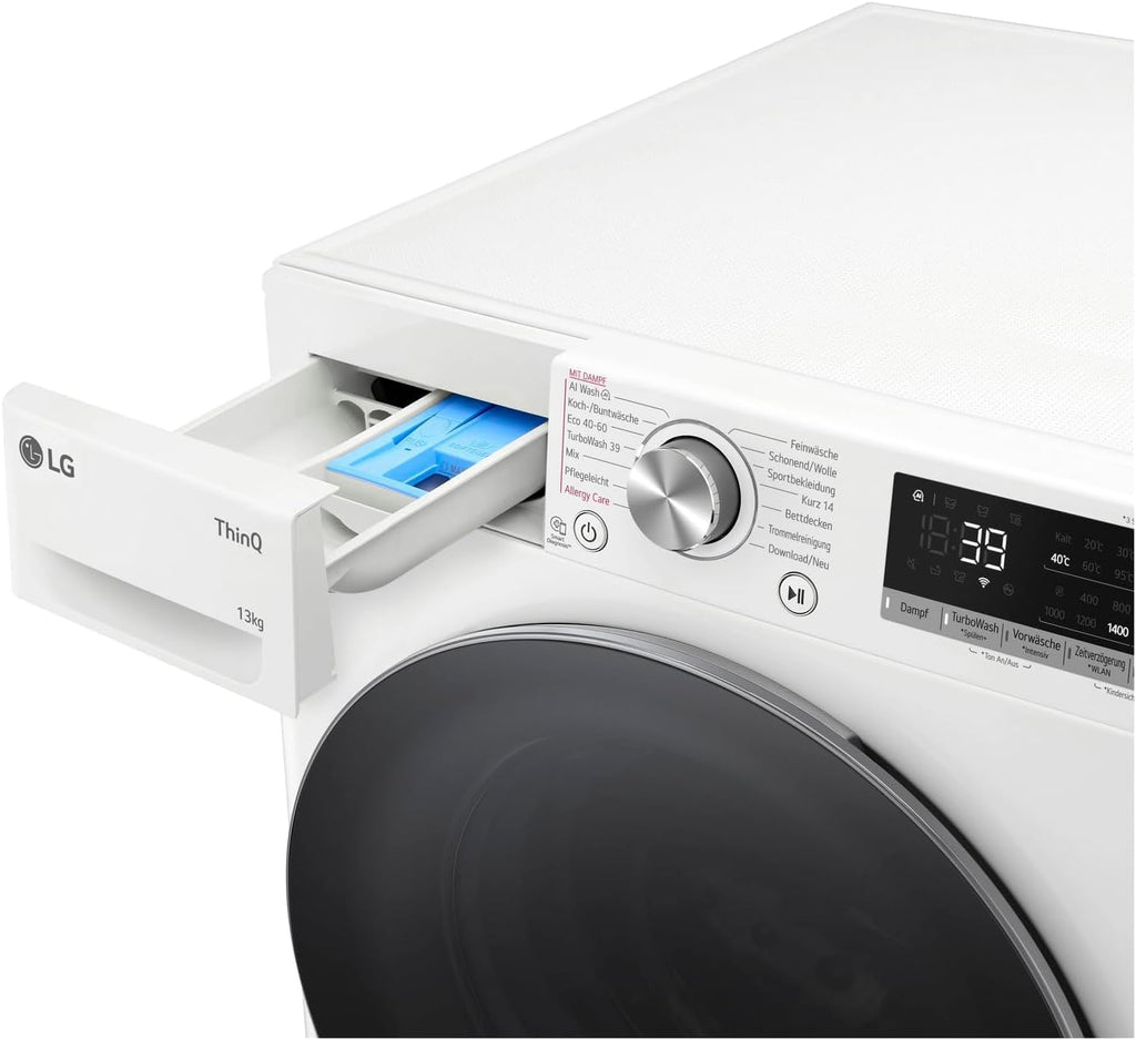 LG F4WV7080, Klasse A, Voorlader Wasmachine 8 kg, 1400 tpm, AI Direct Drive, Wi-Fi, Dieptereiniging met Stoom, Grote Capaciteit, TRIPLE A, Veiligheidsglas Buitendeur, 62 x 60 x 85 cm ꟷ Wit