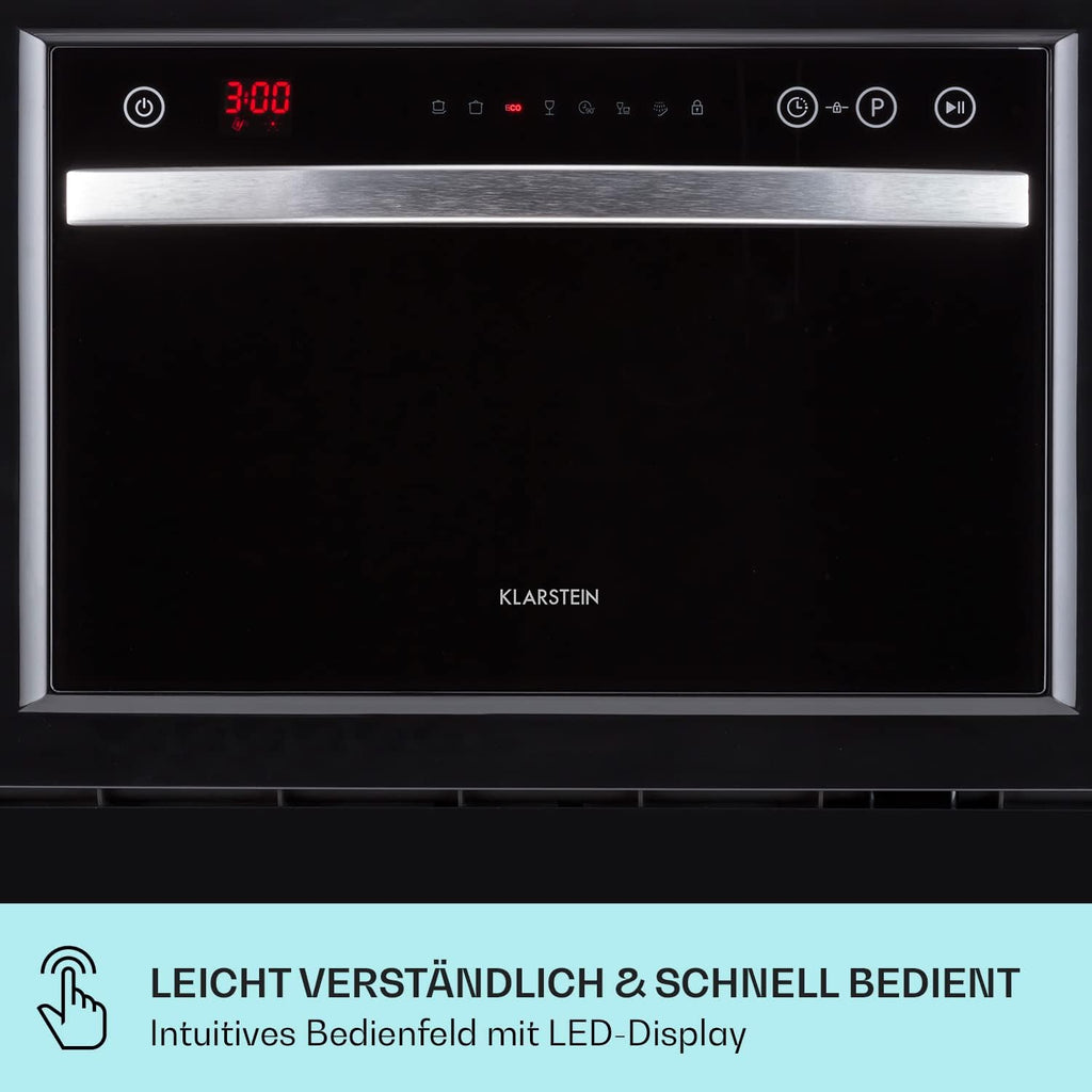 Klarstein ia 8 - Spülmaschine, Geschirrspüler, Freistehend, Teilintegriert, F, 55 cm breit, 8 Maßgedecke, 6 Programme, Aquastop, silber